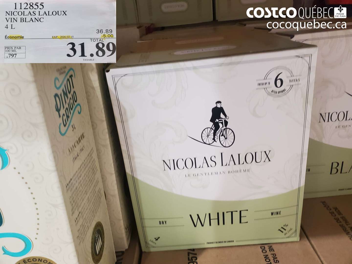 112855 NICOLAS LALOUX VIN BLANC 4 L ($5.00 INSTANT SAVINGS EXPIRES ON 2026-02-15) $31.89