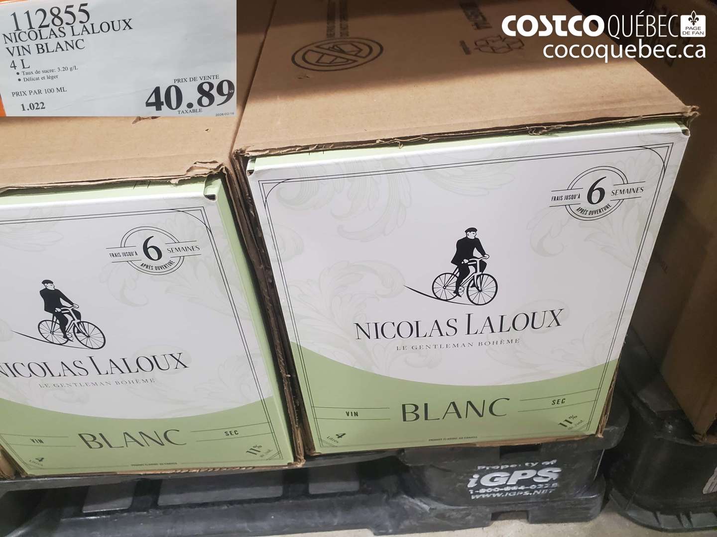112855 NICOLAS LALOUX VIN BLANC 4 L $40.89