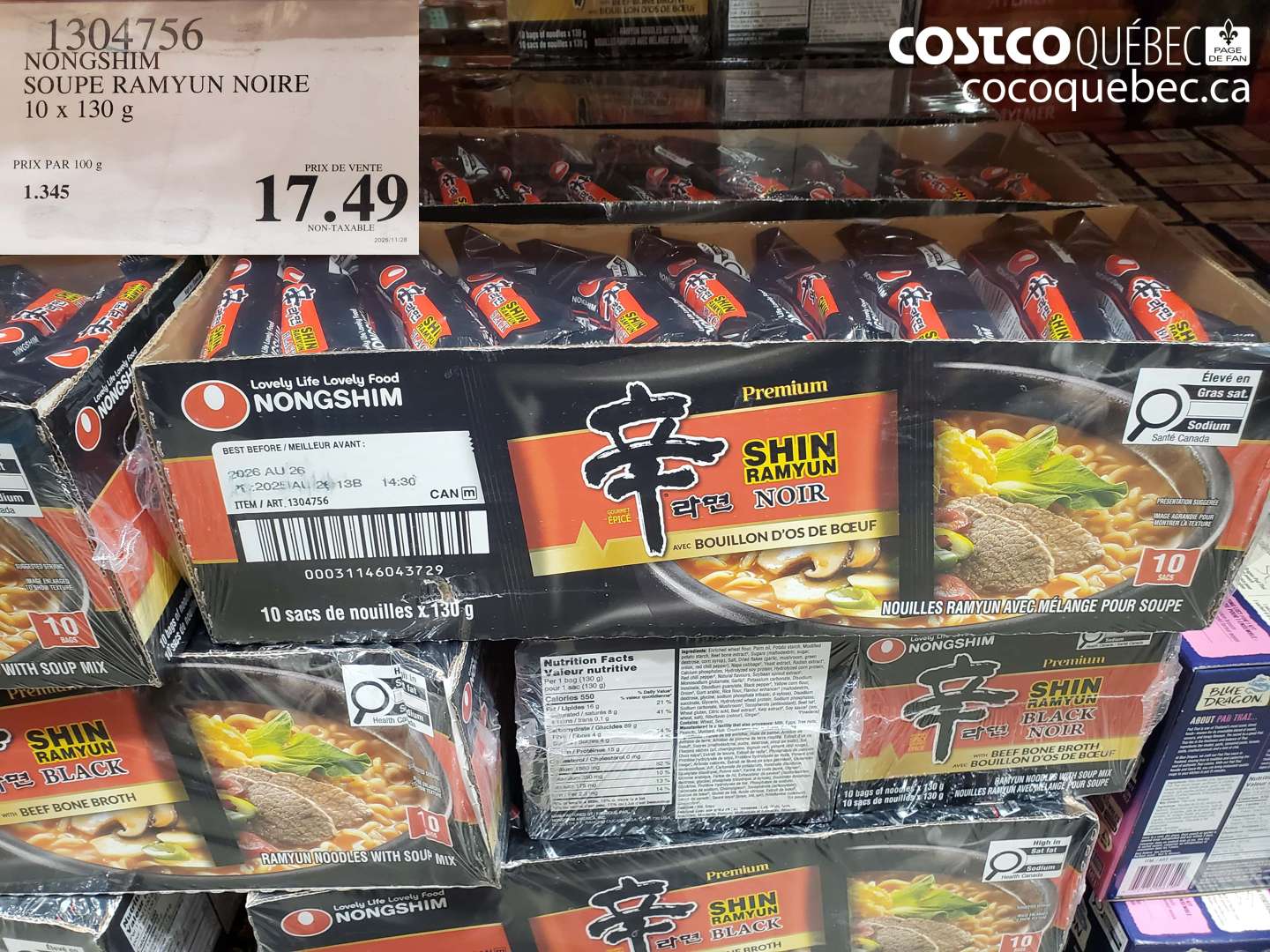 1304756 NONGSHIM SOUPE RAMYUN NOIRE 10 x 130 g $17.49