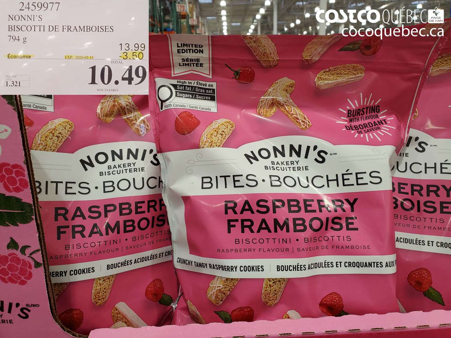 2459977 NONNI'S BISCOTTI DE FRAMBOISES 794 g ($3.50 INSTANT SAVINGS EXPIRES ON 2026-02-15) $10.49