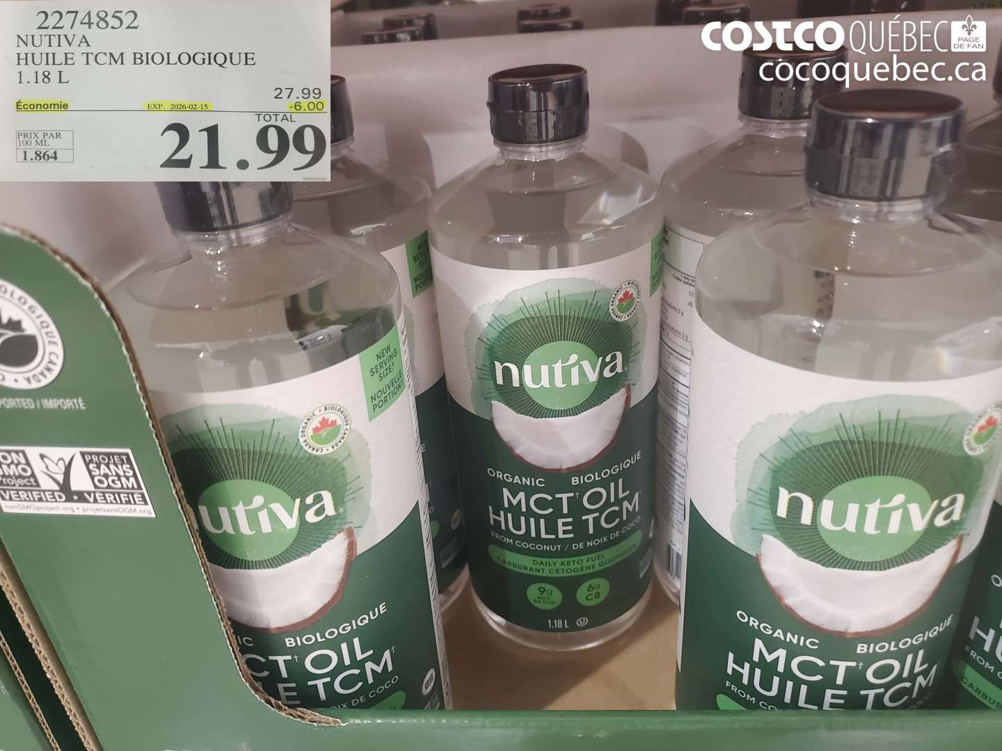 2274852 NUTIVA HUILE TCM BIOLOGIQUE 1.18 L ($6.00 INSTANT SAVINGS EXPIRES ON 2026-02-15) $21.99