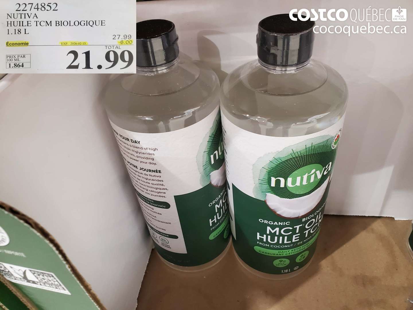 2274852 NUTIVA HUILE TCM BIOLOGIQUE 1.18 L ($6.00 INSTANT SAVINGS EXPIRES ON 2026-02-15) $21.99