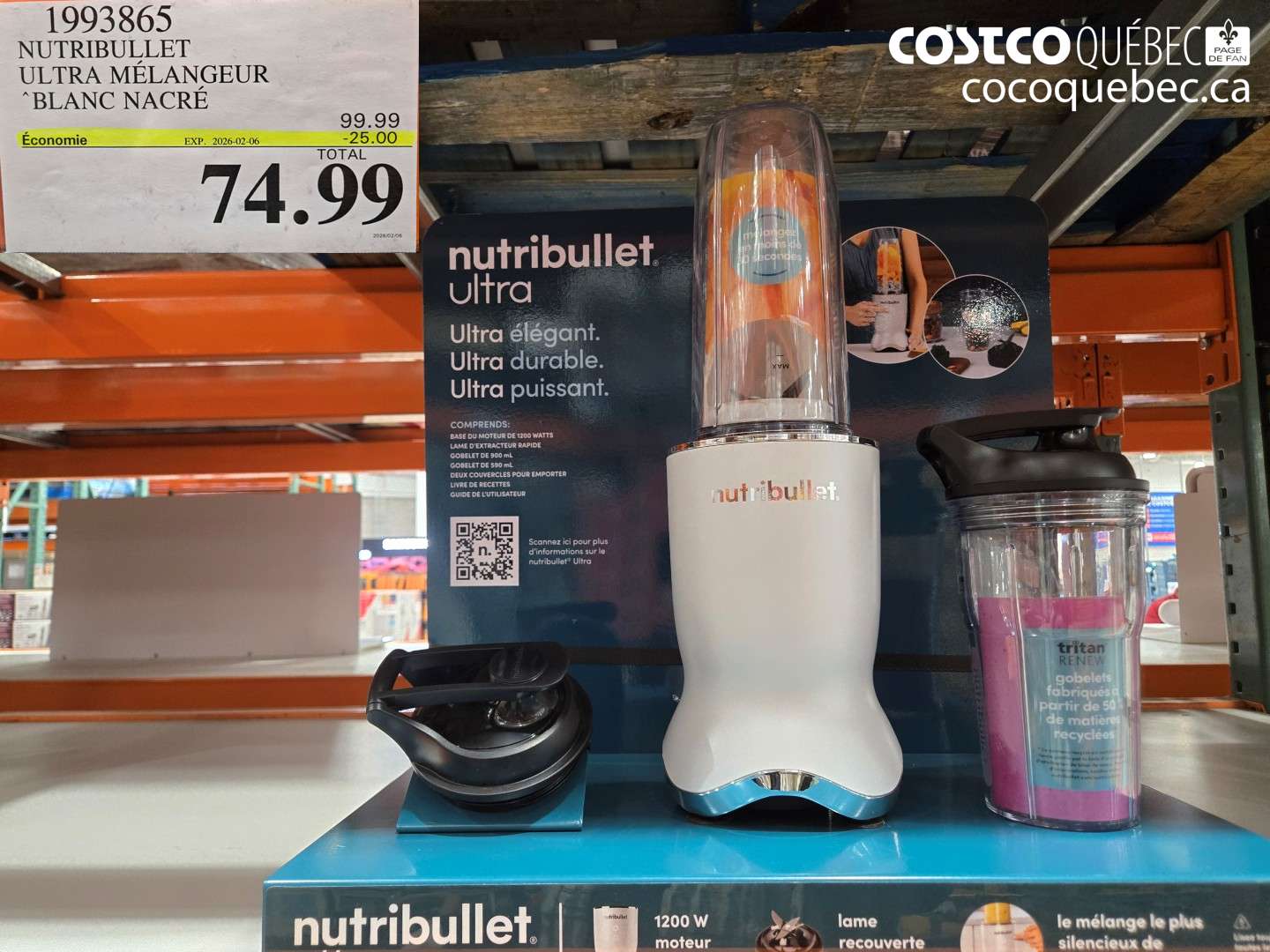 1993865 NUTRIBULLET ULTRA MÉLANGEUR BLANC NACRÉ ($25.00 INSTANT SAVINGS EXPIRES ON 2026-02-06) $74.99