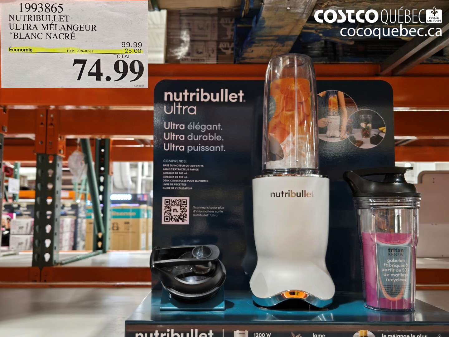 1993865 NUTRIBULLET ULTRA MÉLANGEUR 'BLANC NACRÉ ($25.00 INSTANT SAVINGS EXPIRES ON 2026-02-27) $74.99