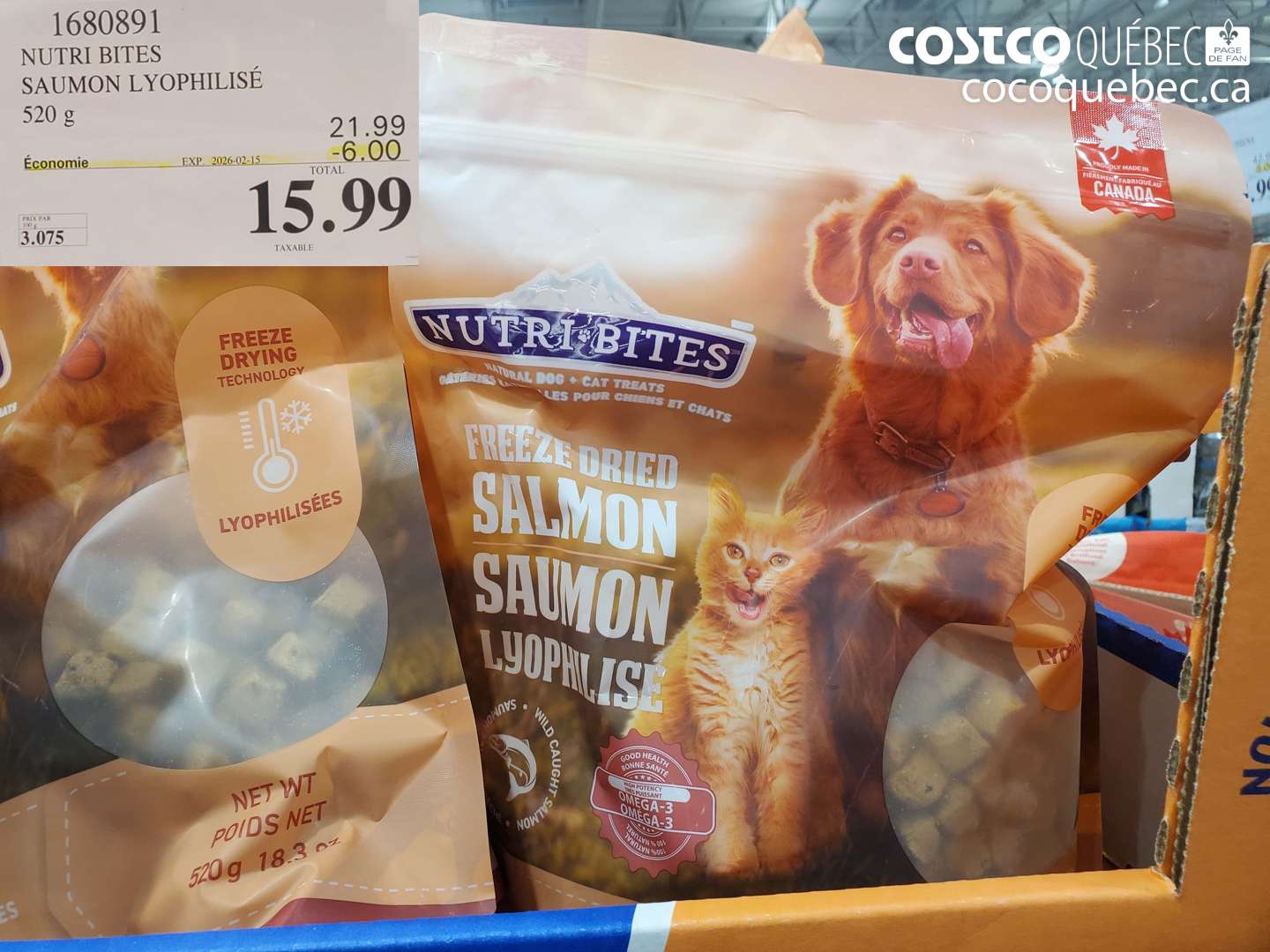 1680891 NUTRI BITES SAUMON LYOPHILISÉ 520 g ($6.00 INSTANT SAVINGS EXPIRES ON 2026-02-15) $15.99