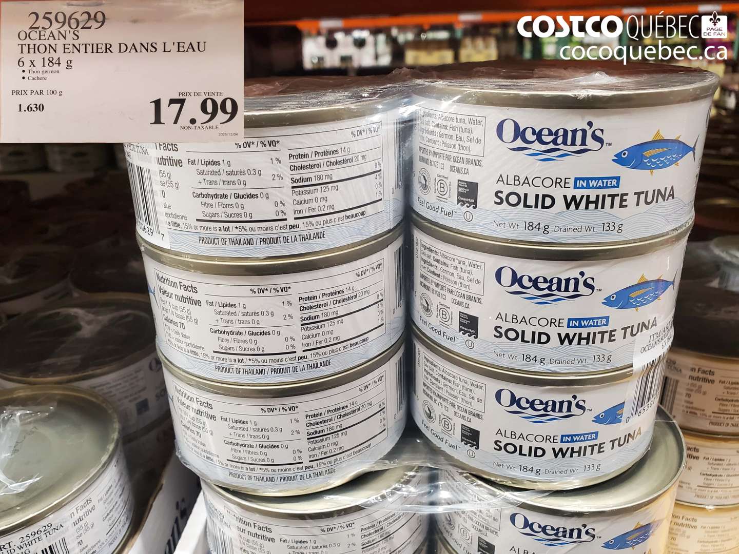 259629 OCEAN'S THON ENTIER DANS L'EAU 6 x 184 g $17.99