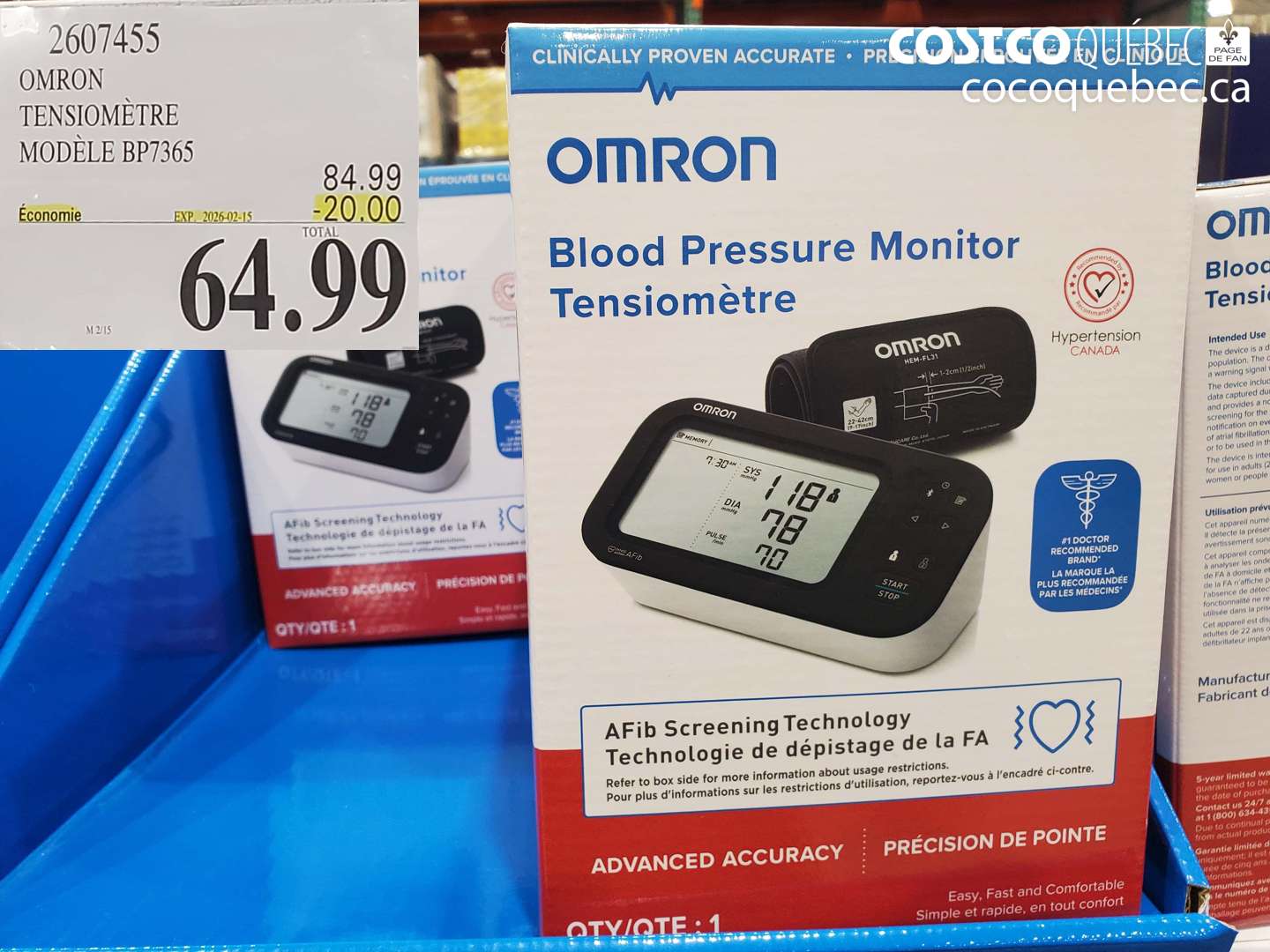 2607455 OMRON TENSIOMÈTRE MODÈLE BP7365 ($20.00 INSTANT SAVINGS EXPIRES ON 2026-02-15) $64.99