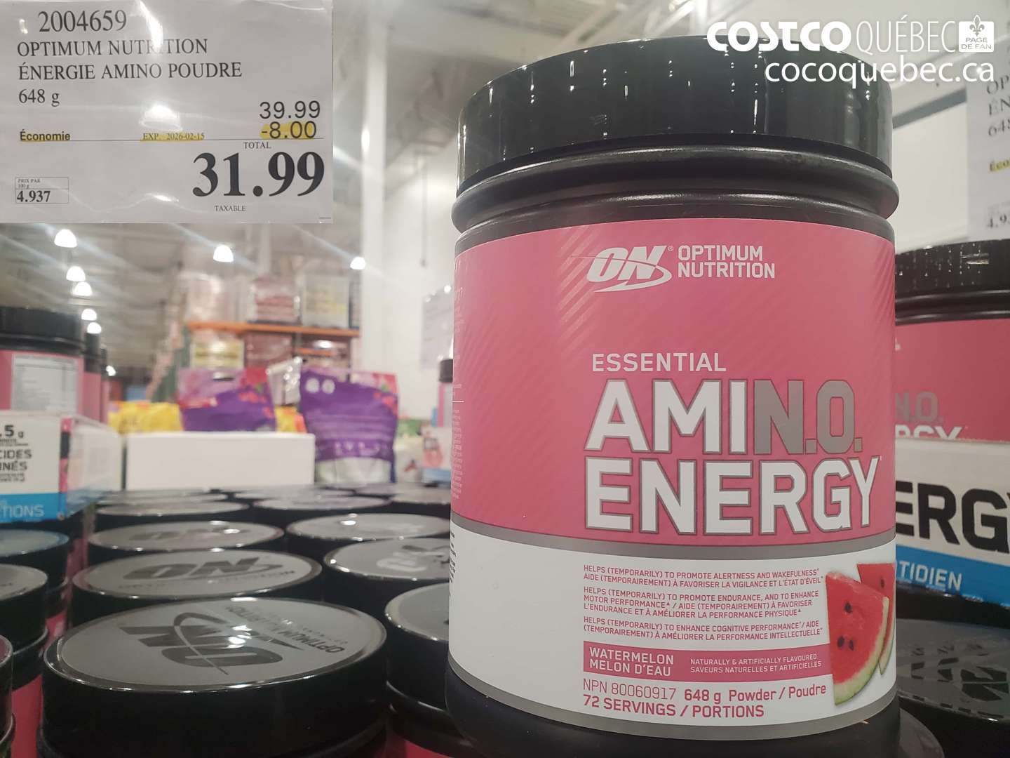 2004659 OPTIMUM NUTRITION ÉNERGIE AMINO POUDRE ($8.00 INSTANT SAVINGS EXPIRES ON 2026-02-15) $31.99