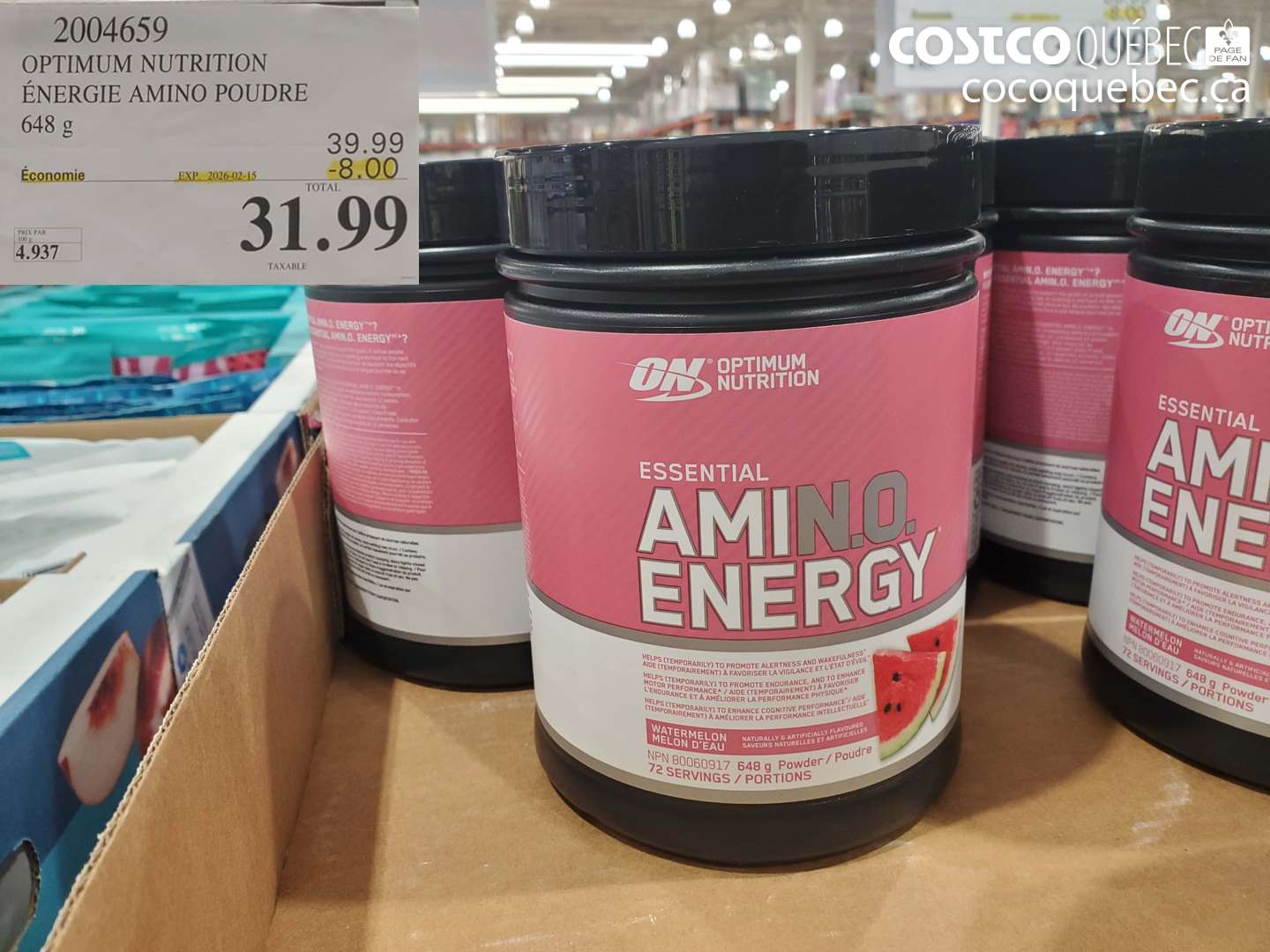 2004659 OPTIMUM NUTRITION ÉNERGIE AMINO POUDRE 648 g ($8.00 INSTANT SAVINGS EXPIRES ON 2026-02-15) $31.99