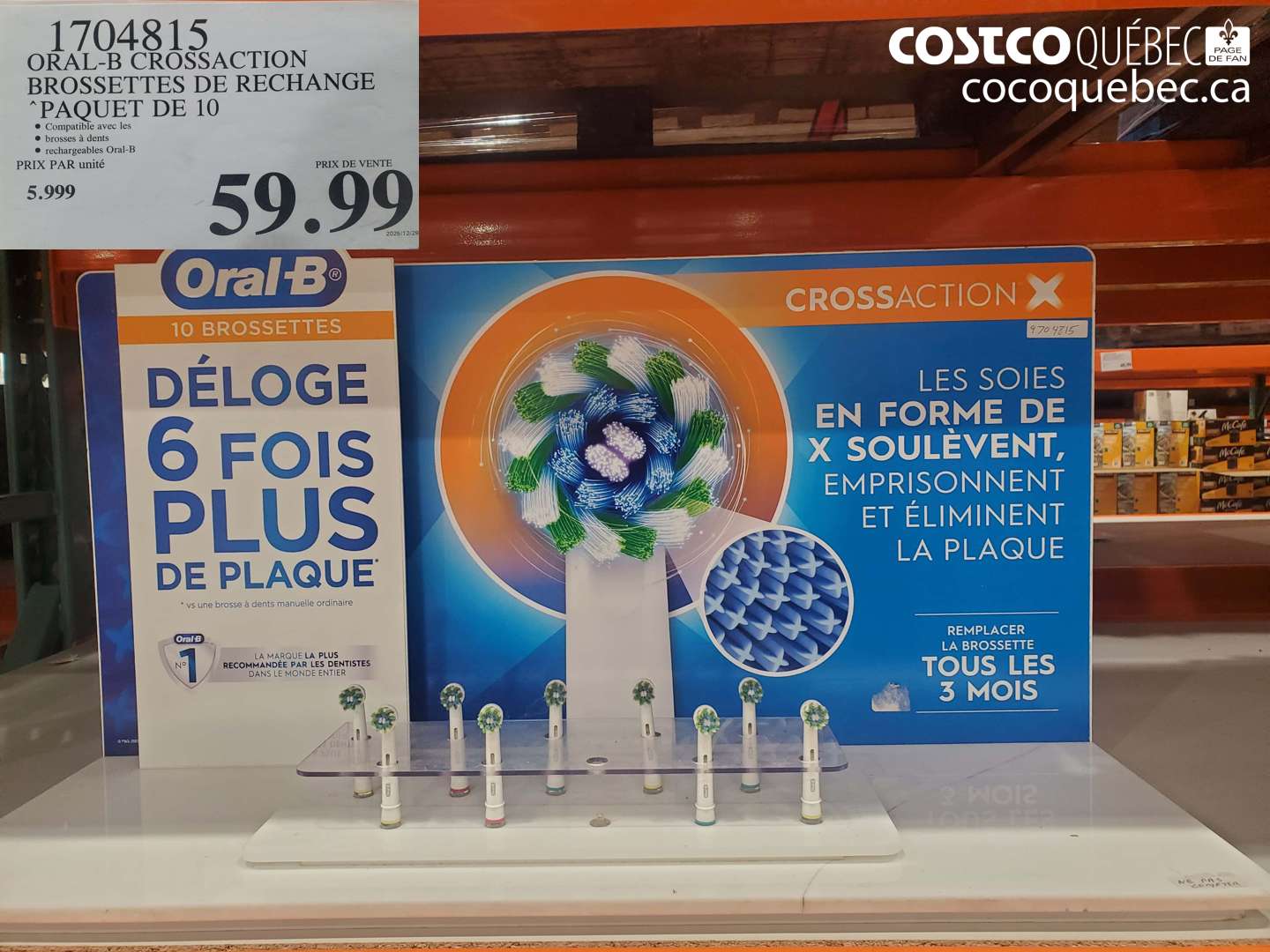 1704815 ORAL-B CROSSACTION BROSSETTES DE RECHANGE PAQUET DE 10 $59.99