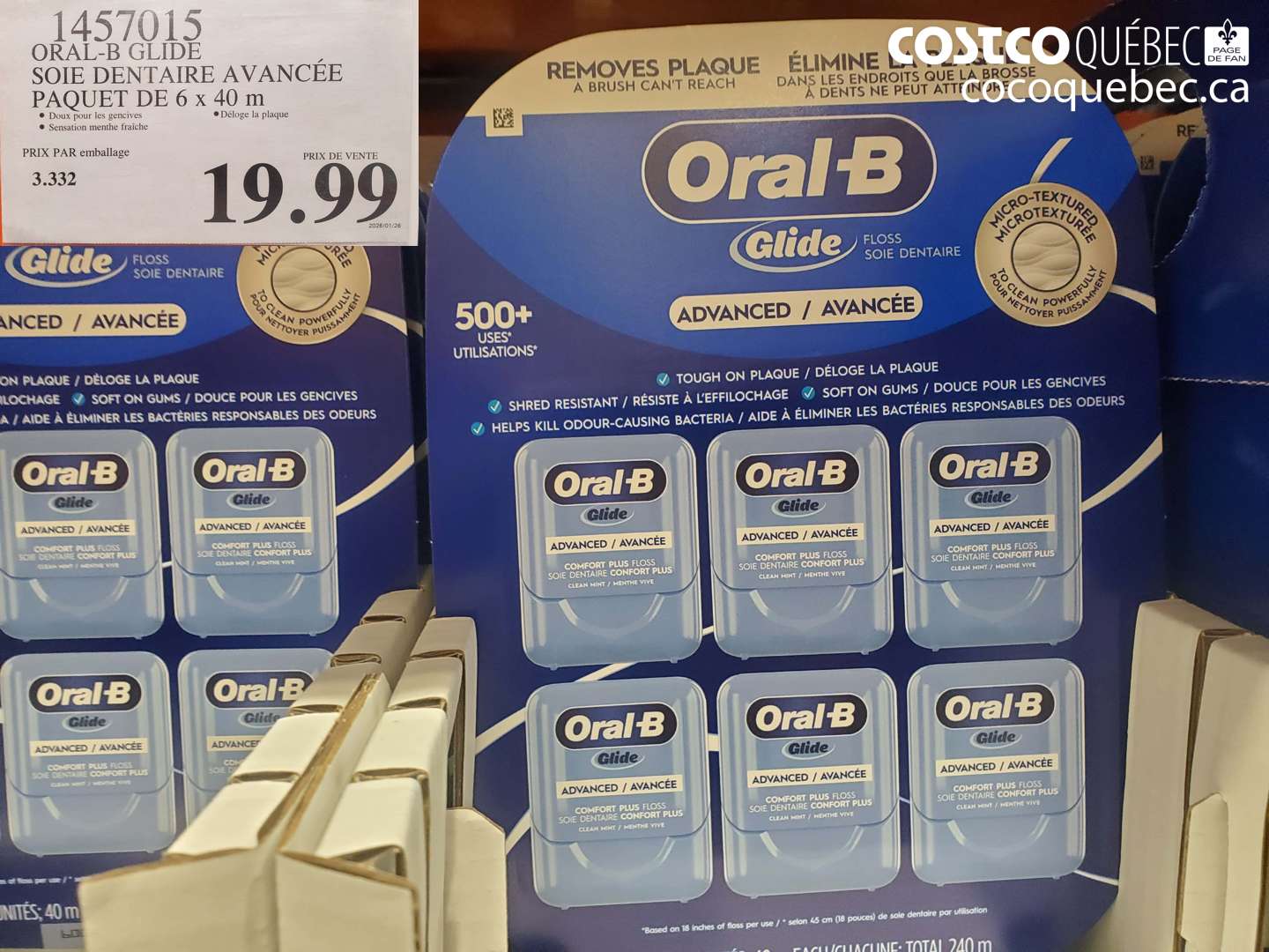 1457015 ORAL-B GLIDE SOIE DENTAIRE AVANCÉE PAQUET DE 6 x 40 m $19.99