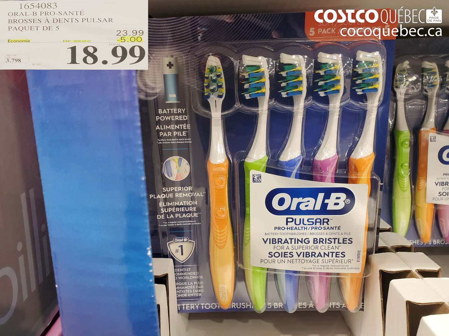 1654083 ORAL-B PRO-SANTÉ BROSSES À DENTS PULSAR PAQUET DE 5 ($5.00 INSTANT SAVINGS EXPIRES ON 2026-03-15) $18.99