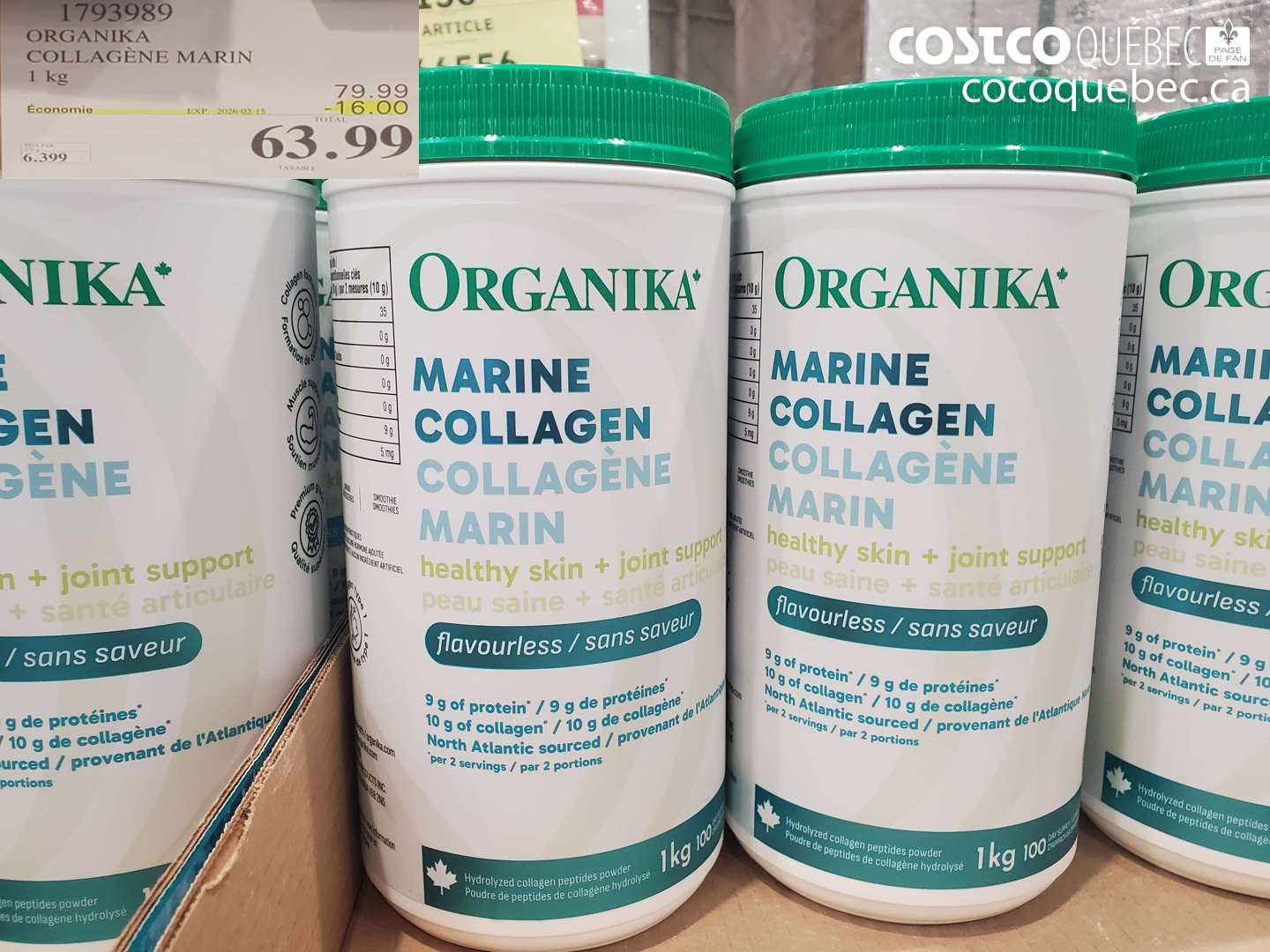1793989 ORGANIKA COLLAGÈNE MARIN 1 kg ($16.00 INSTANT SAVINGS EXPIRES ON 2026-02-15) $63.99