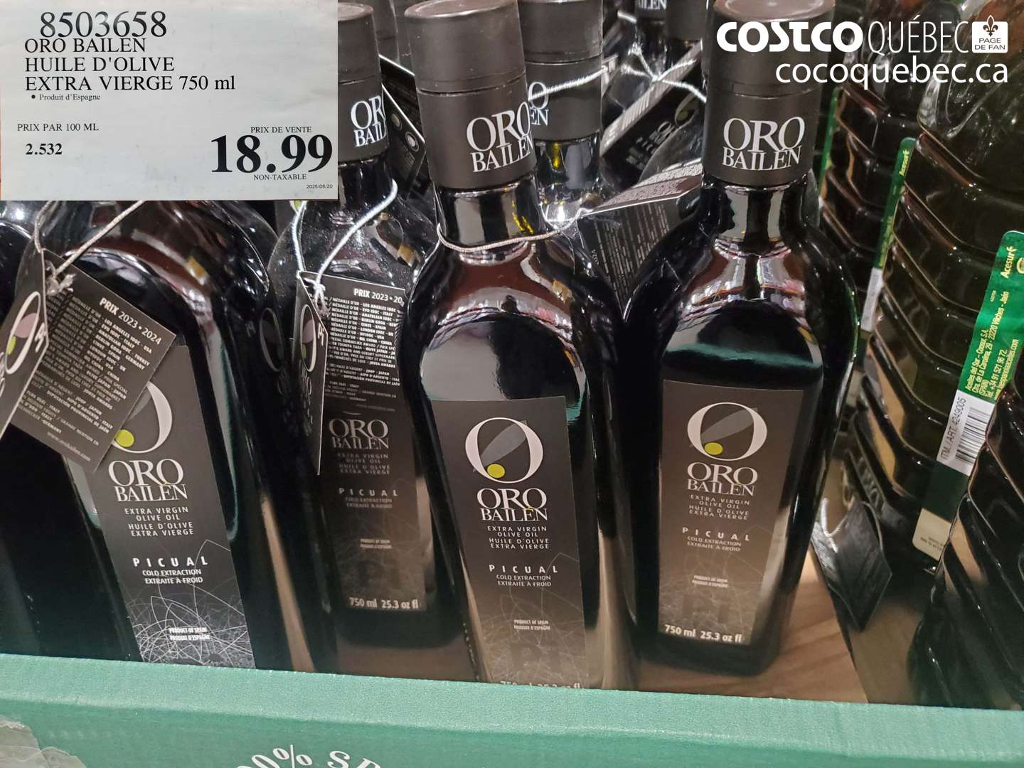 8503658 ORO BAILEN HUILE D'OLIVE EXTRA VIERGE 750 ml $18.99