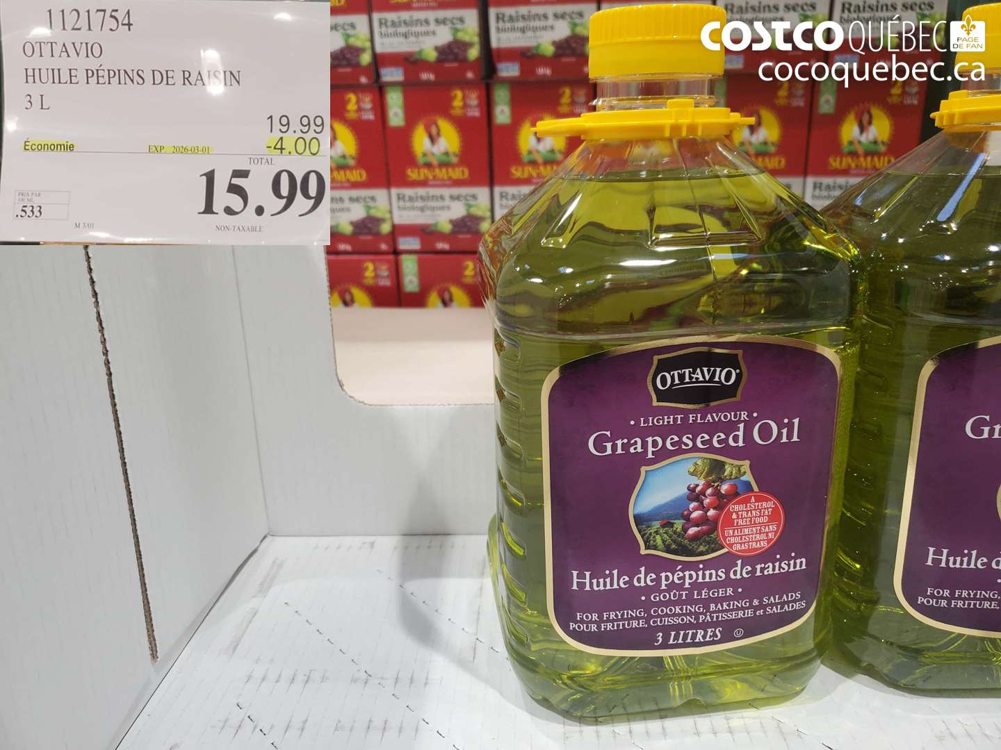 1121754 OTTAVIO HUILE PÉPINS DE RAISIN 3 L ($4.00 INSTANT SAVINGS EXPIRES ON 2026-03-01) $15.99