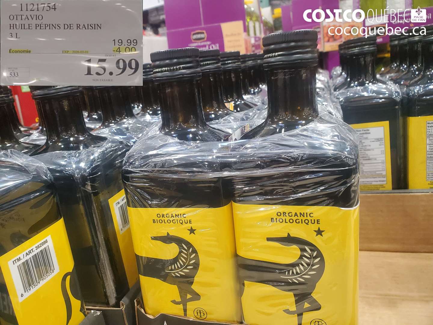 1121754 OTTAVIO HUILE PEPINS DE RAISIN 3 L ($4.00 INSTANT SAVINGS EXPIRES ON 2020-03-01) $15.99