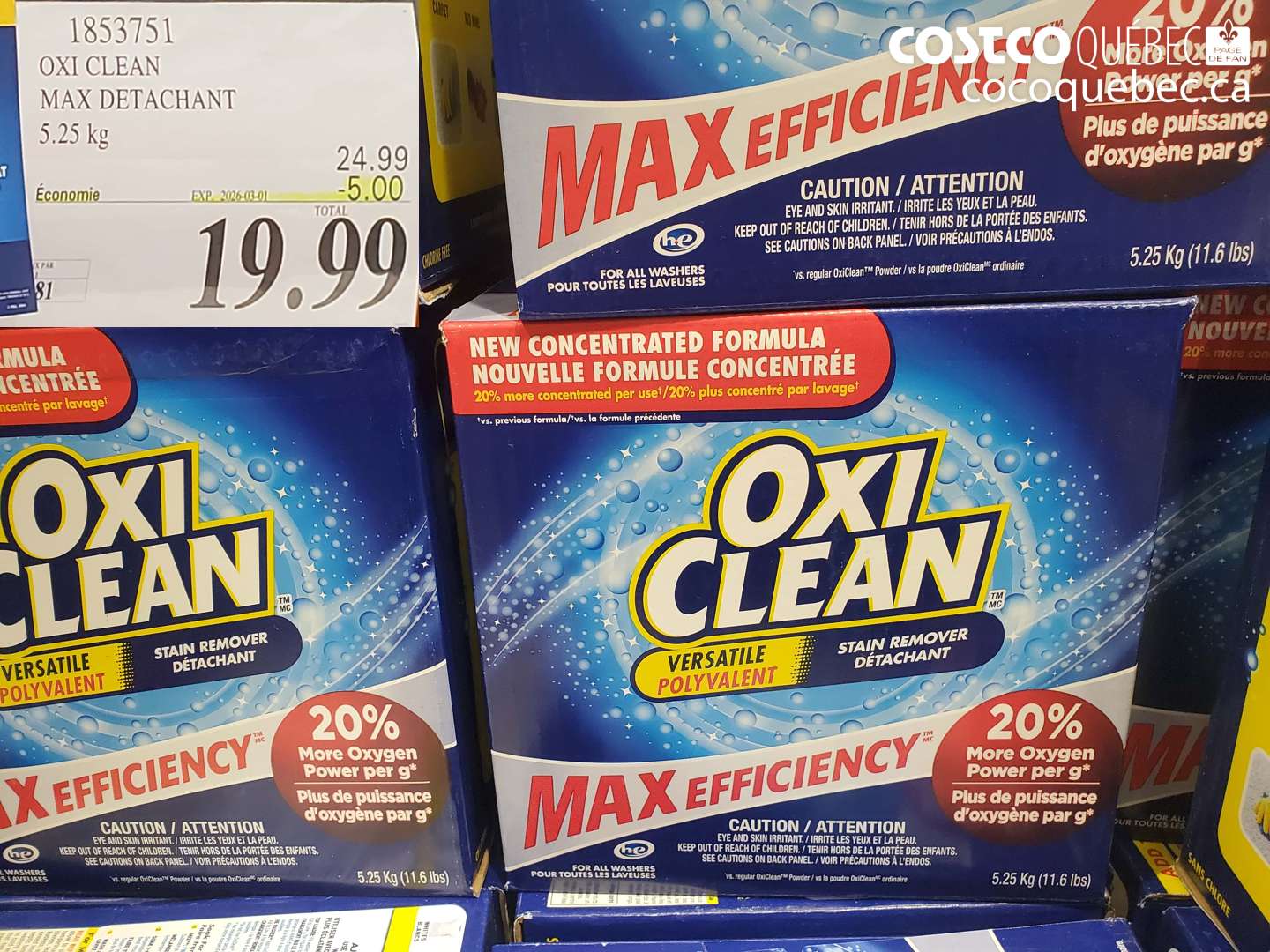 1853751 OXI CLEAN MAX DETACHANT 5.25 kg ($5.00 INSTANT SAVINGS EXPIRES ON 2026-03-01) $19.99