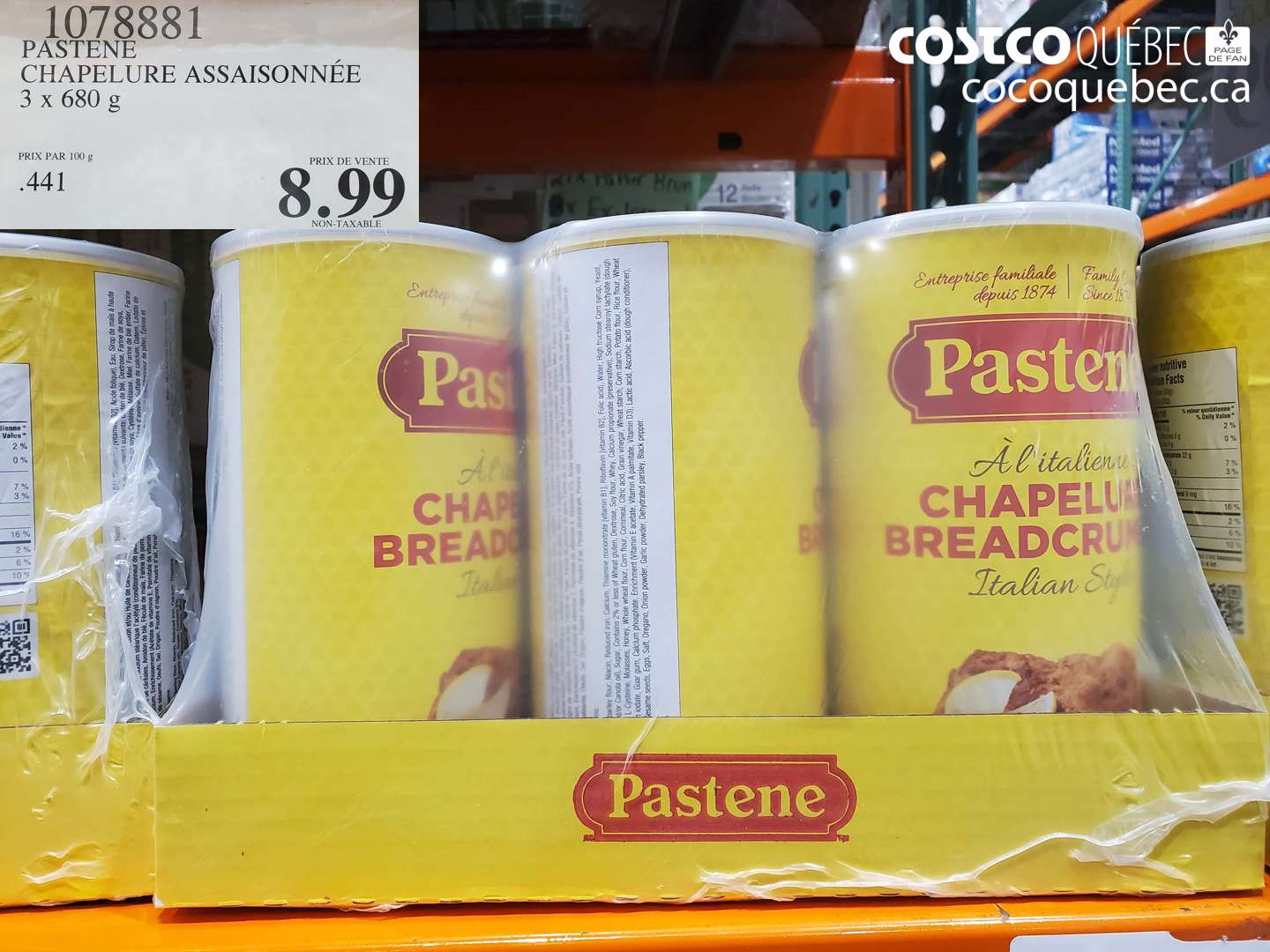 1078881 PASTENE CHAPELURE ASSAISONNÉE 3 x 680 g $8.99
