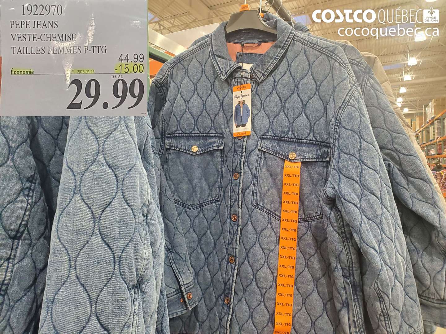 1922970 PEPE JEANS VESTE-CHEMISE TAILLES FEMMES P-TTG ($15.00 INSTANT SAVINGS EXPIRES ON 2026-02-22) $29.99
