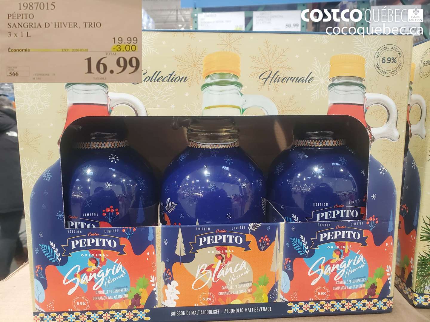 1987015 PÉPITO SANGRIA D'HIVER, TRIO 3 X 1 L ($3.00 INSTANT SAVINGS EXPIRES ON 2026-03-01) $16.99