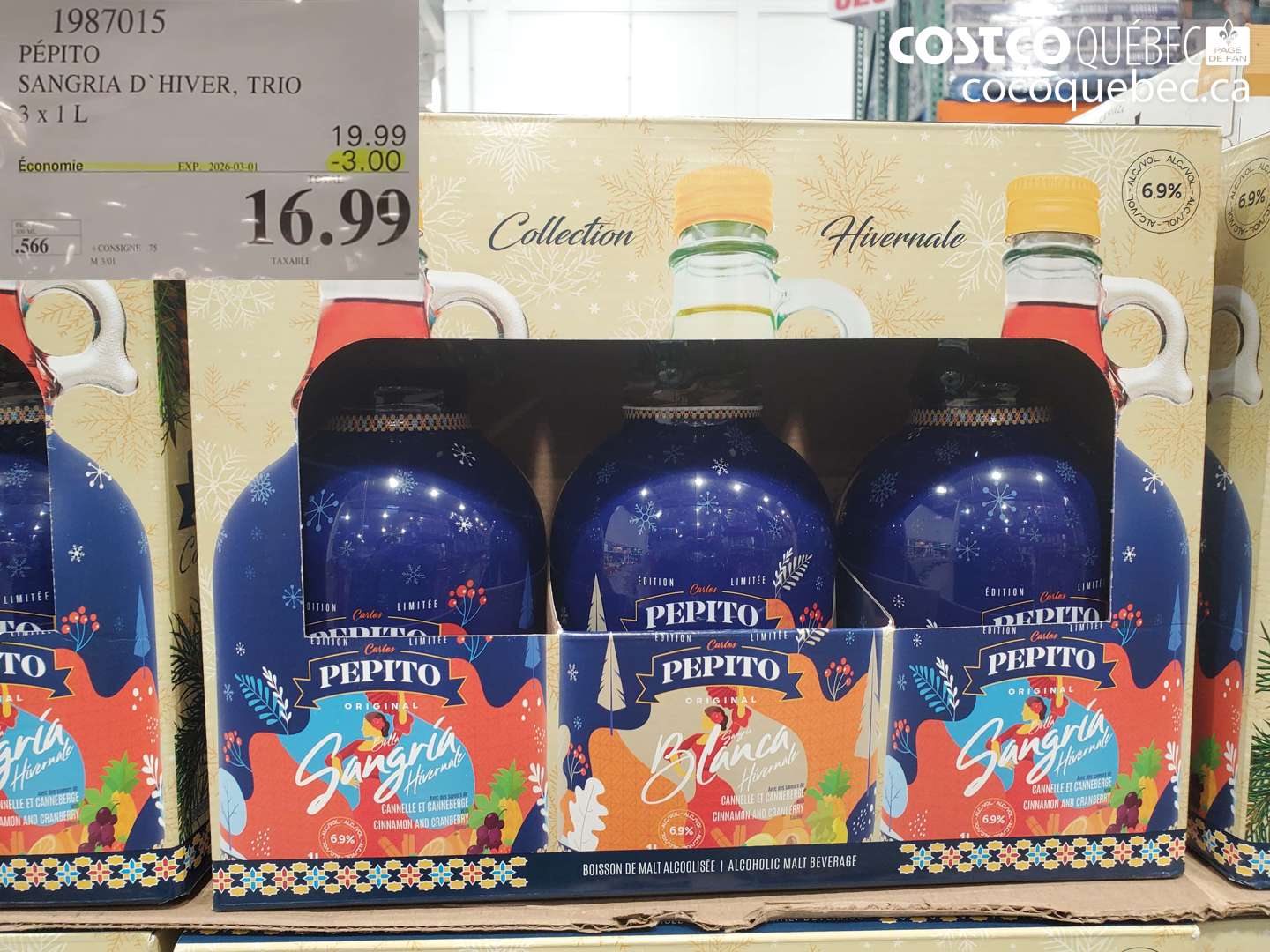 1987015 PÉPITO SANGRIA D'HIVER, TRIO 3 x 1L ($3.00 INSTANT SAVINGS EXPIRES ON 2026-03-01) $16.99