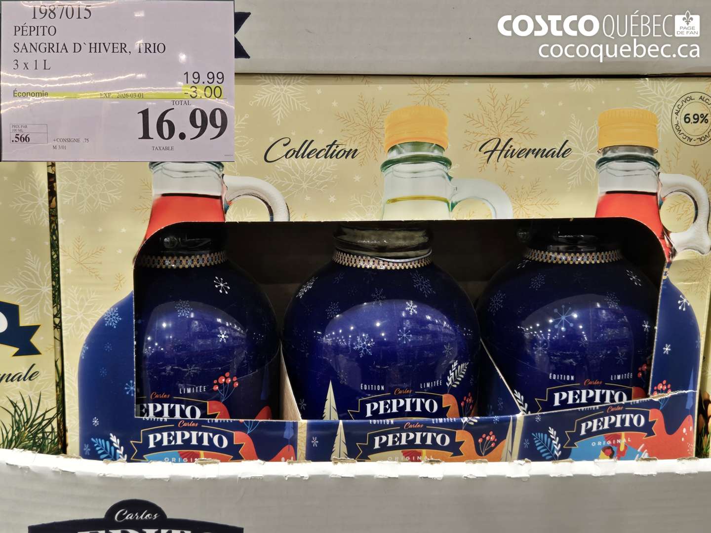1987015 PÉPITO SANGRIA D` HIVER, TRIO 3 x 1 L ($3.00 INSTANT SAVINGS EXPIRES ON 2026-03-01) $16.99