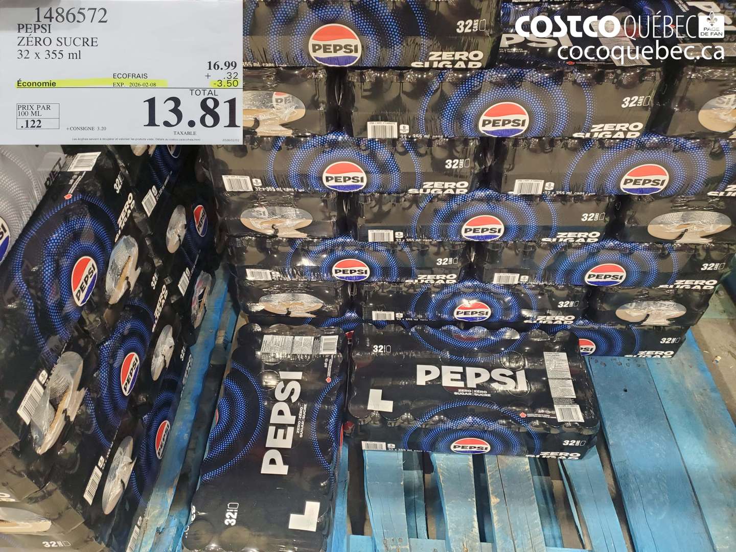 1486572 PEPSI ZÉRO SUCRE 32 x 355 ml ($3.50 INSTANT SAVINGS EXPIRES ON 2026-02-08) $13.81