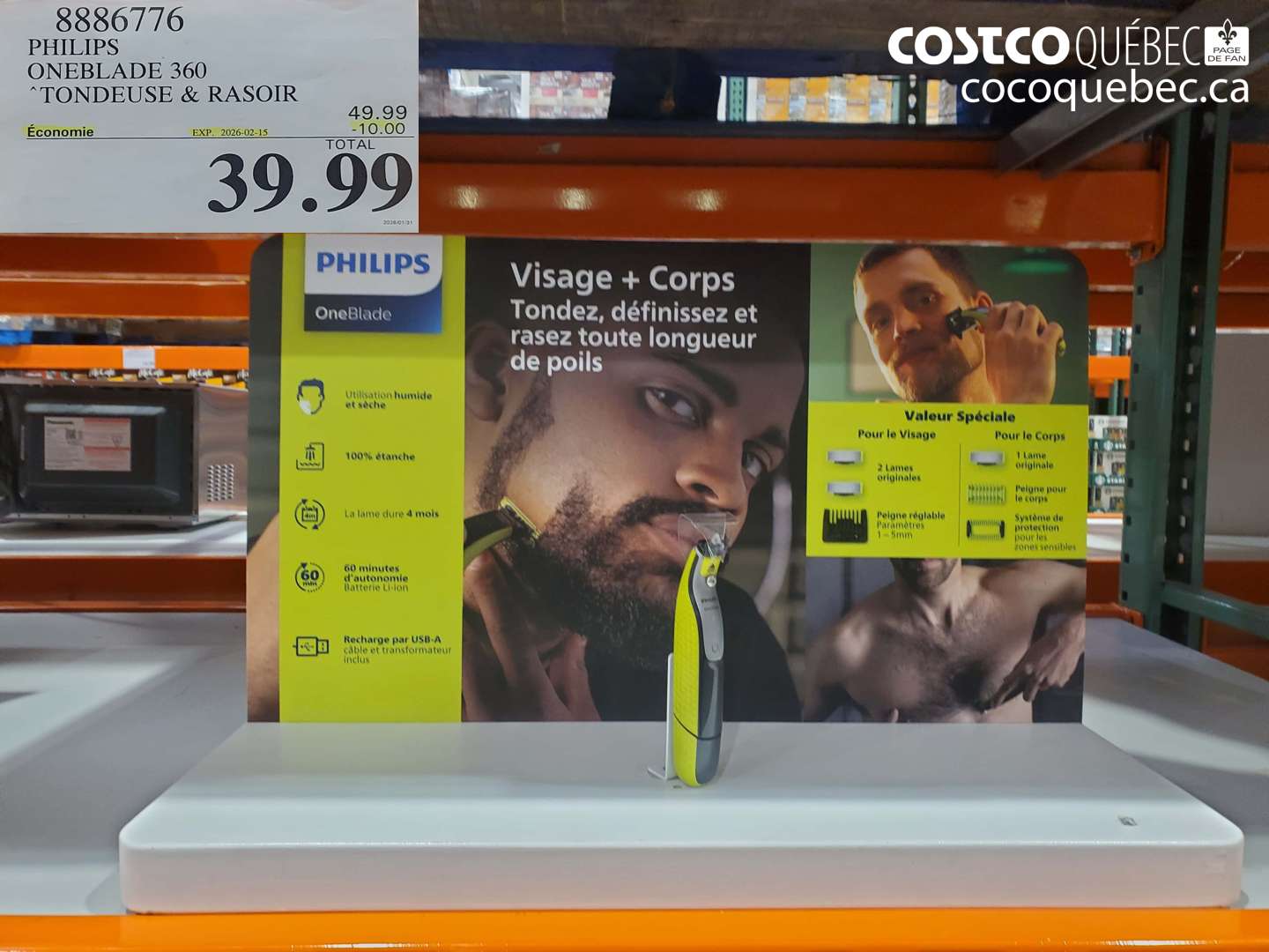 8886776 PHILIPS ONEBLADE 360 TONDEUSE & RASOIR ($10.00 INSTANT SAVINGS EXPIRES ON 2026-02-15) $39.99