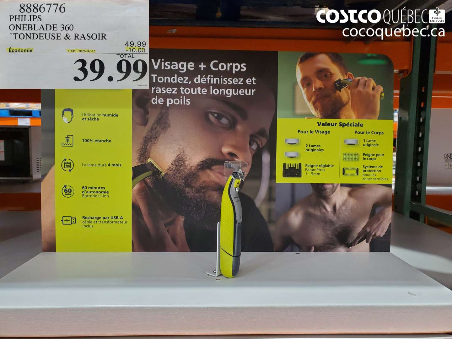 8886776 PHILIPS ONEBLADE 360 TONDEUSE & RASOIR ($10.00 INSTANT SAVINGS EXPIRES ON 2026-02-15) $39.99