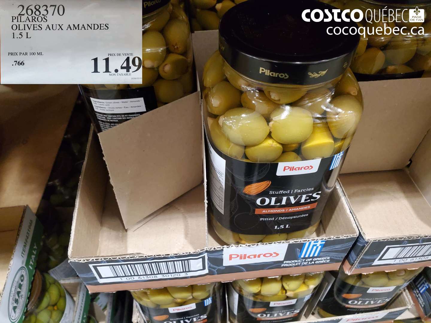 268370 PILAROS OLIVES AUX AMANDES 1.5 L $11.49
