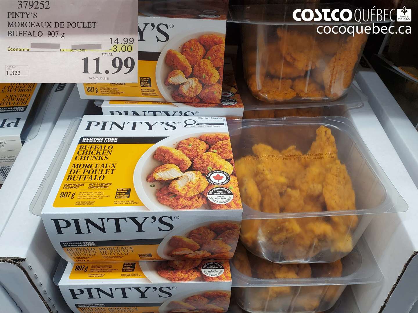 379252 PINTY'S MORCEAUX DE POULET BUFFALO 907 g ($3.00 INSTANT SAVINGS EXPIRES ON 2026-02-08) $11.99