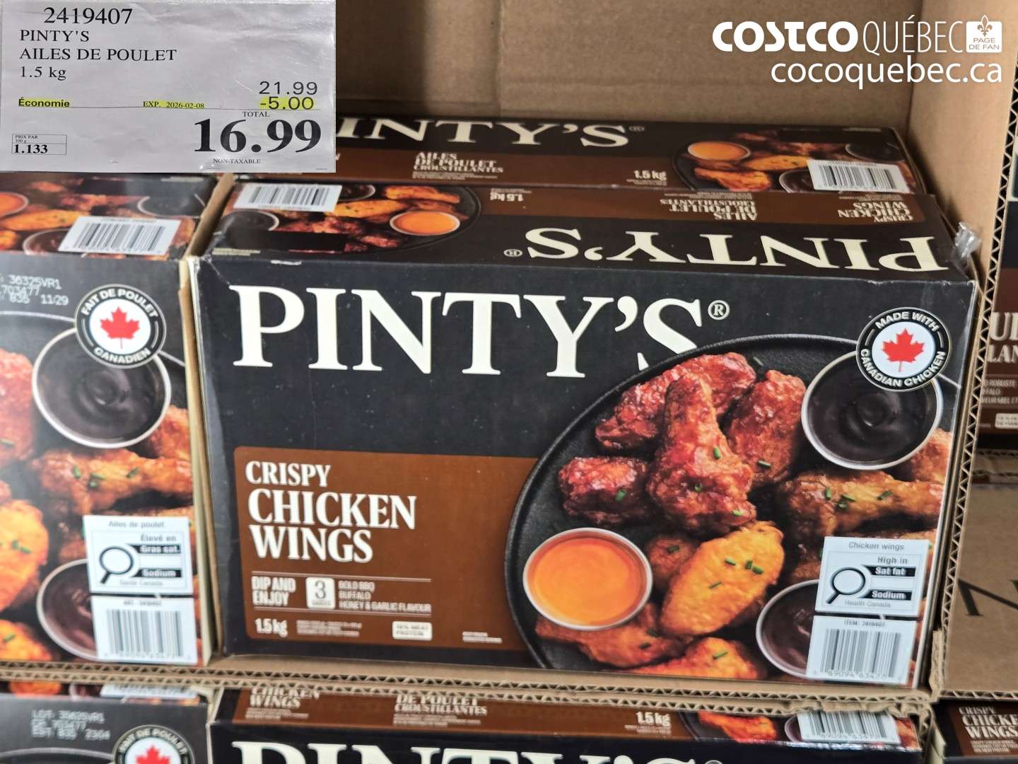 2419407 PINTY'S AILES DE POULET 1.5 kg ($5.00 INSTANT SAVINGS EXPIRES ON 2026-02-08) $16.99