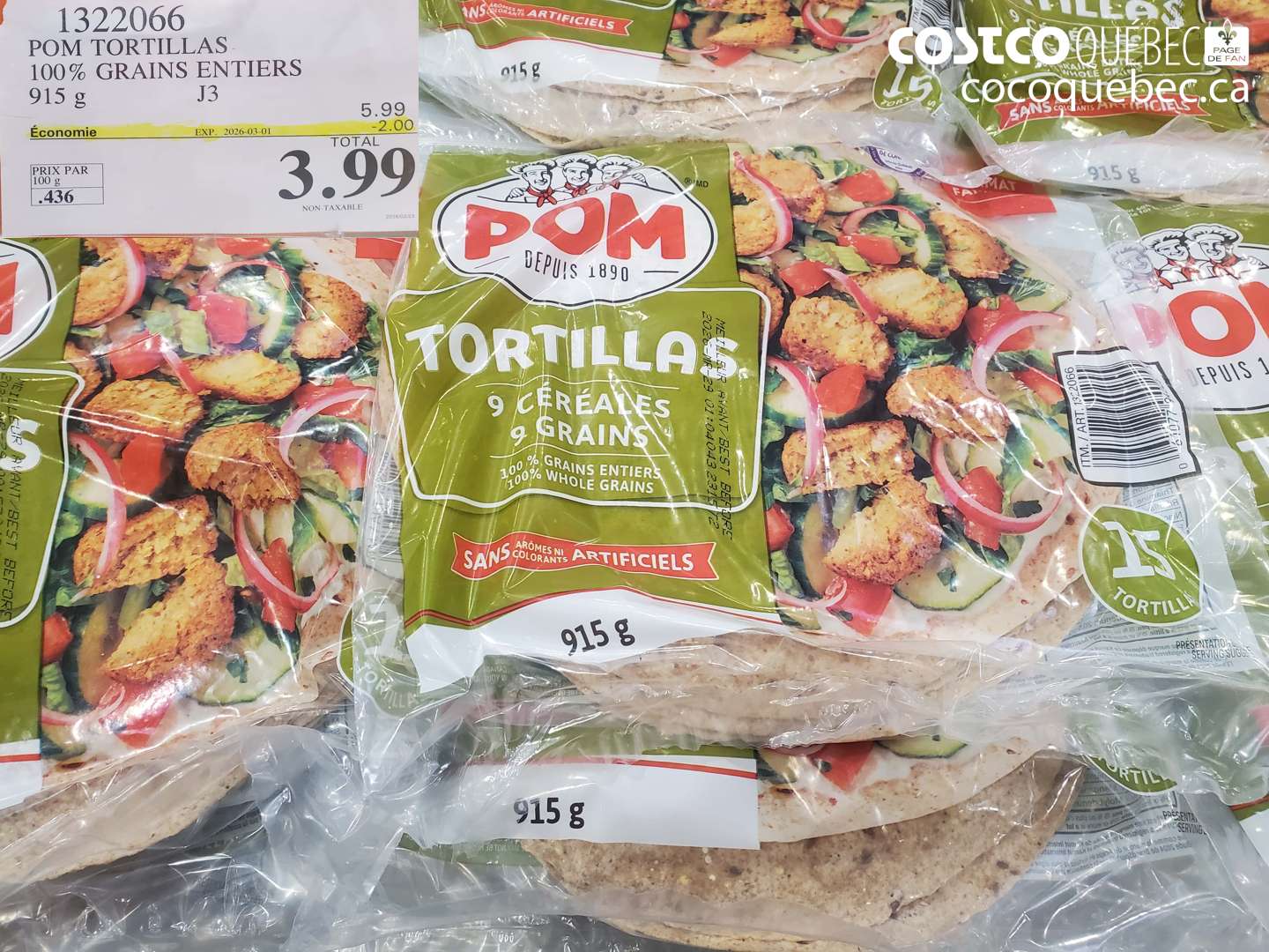 1322066 POM TORTILLAS 100% GRAINS ENTIERES 915 G ($2.00 INSTANT SAVINGS EXPIRES ON 2026-03-01) $3.99