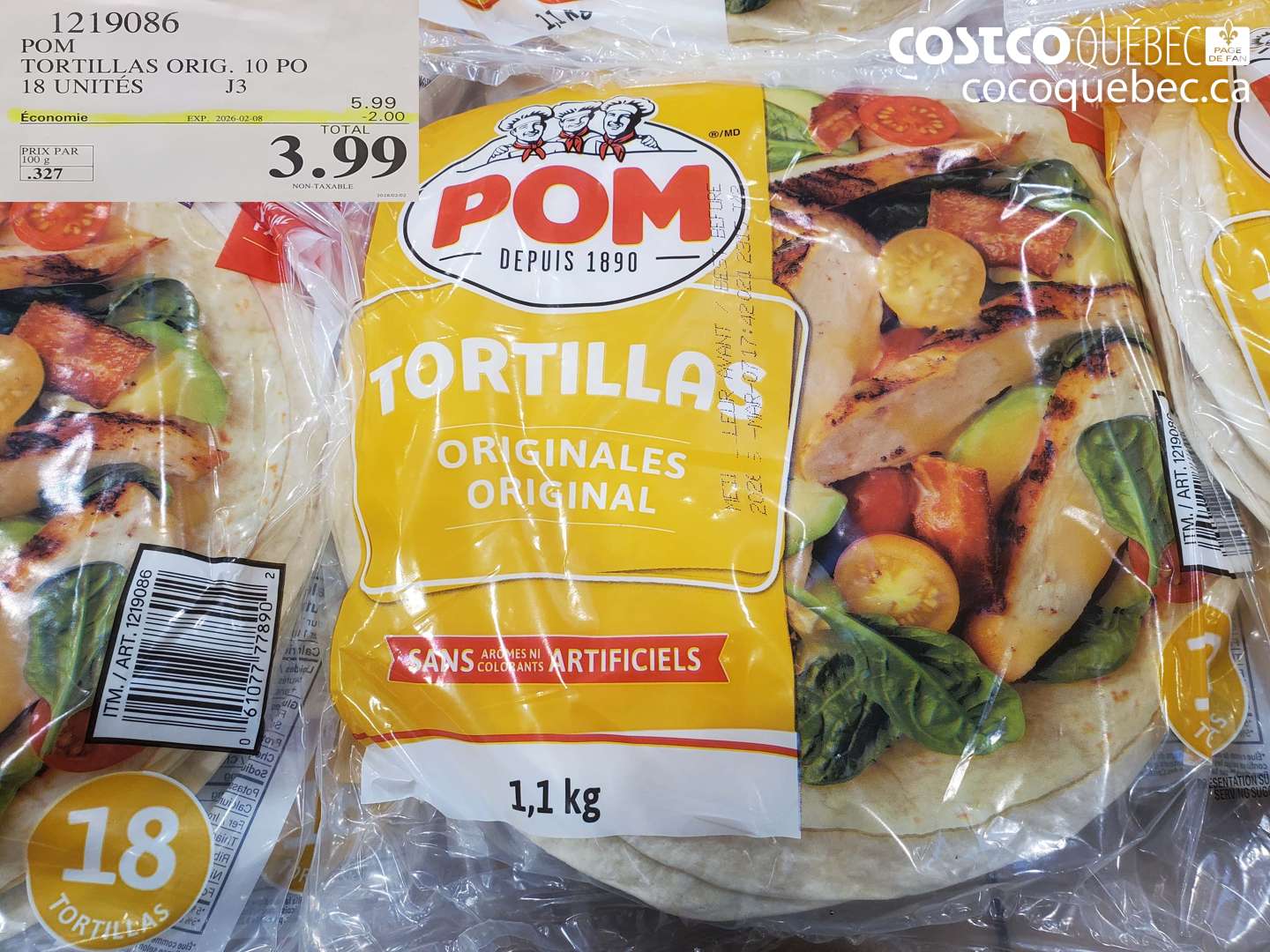 1219086 POM TORTILLAS ORIG. 10 PO 18 UNITÉS ($2.00 INSTANT SAVINGS EXPIRES ON 2026-02-08) $3.99