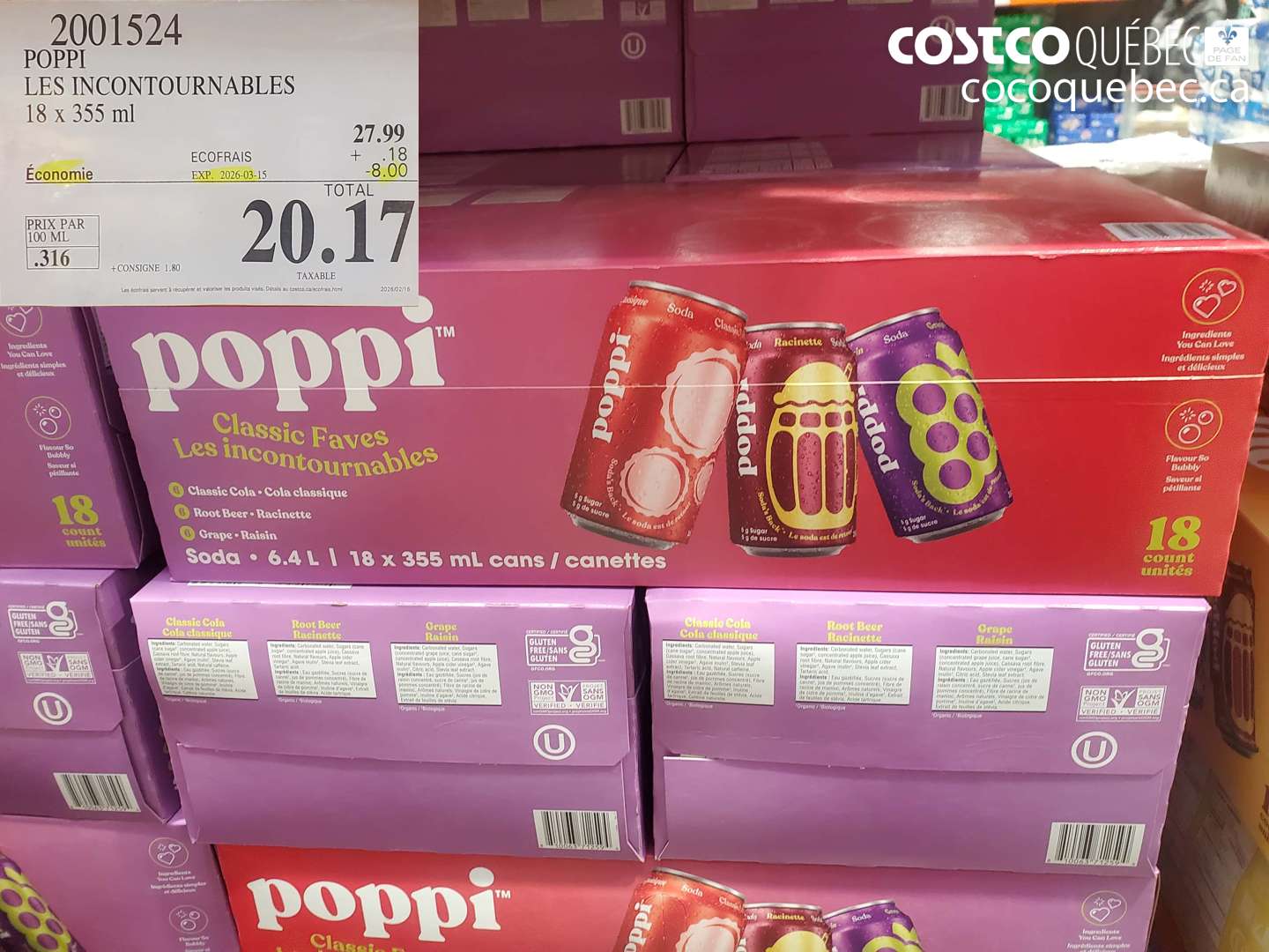 2001524 POPPI LES INCONTOURNABLES 18 X 355 ML ($8.00 INSTANT SAVINGS EXPIRES ON 2026-03-15) $20.17