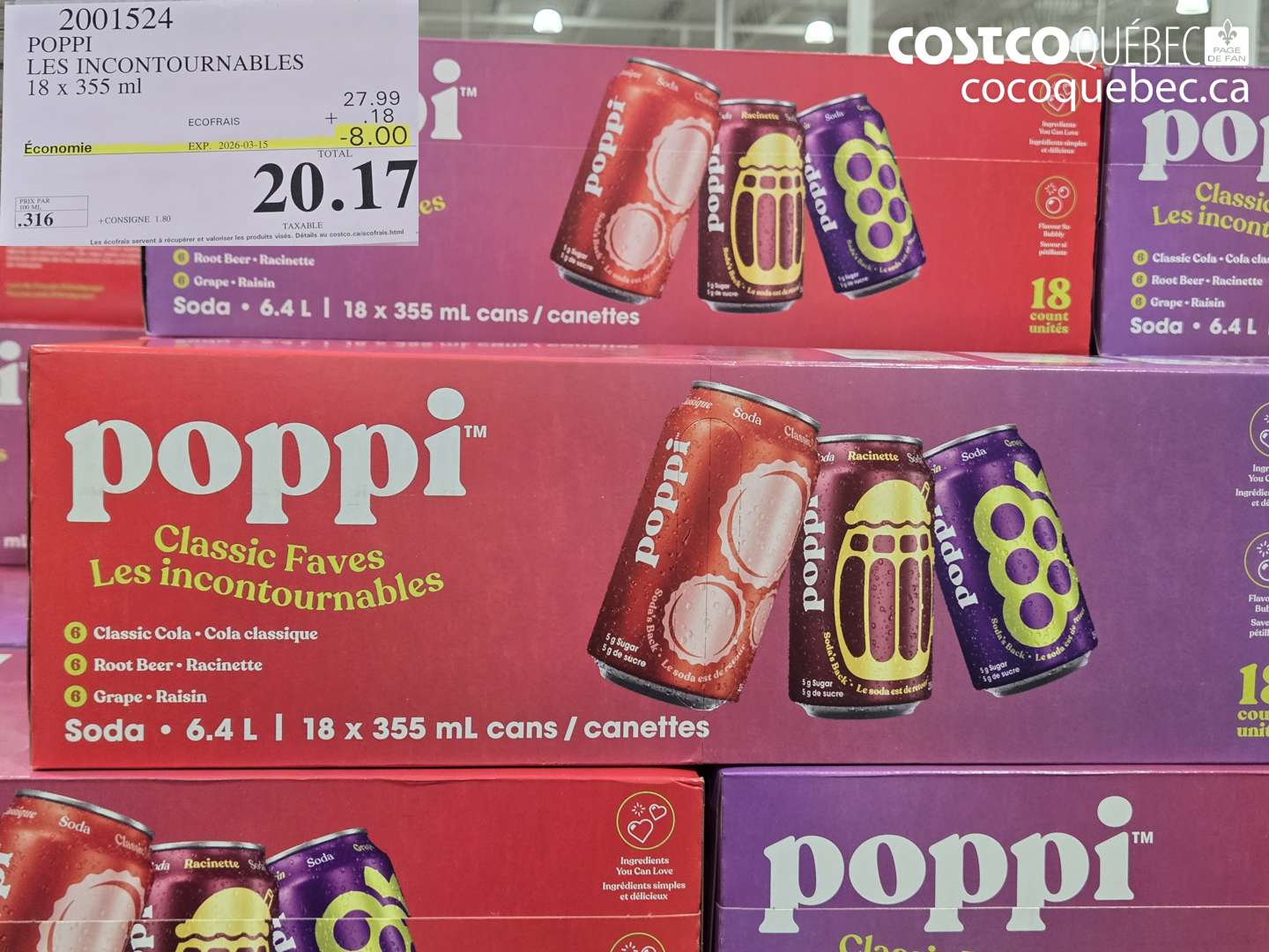2001524 POPPI LES INCONTURNABLES 18 x 355 ml ($8.00 INSTANT SAVINGS EXPIRES ON 2026-03-15) $20.17