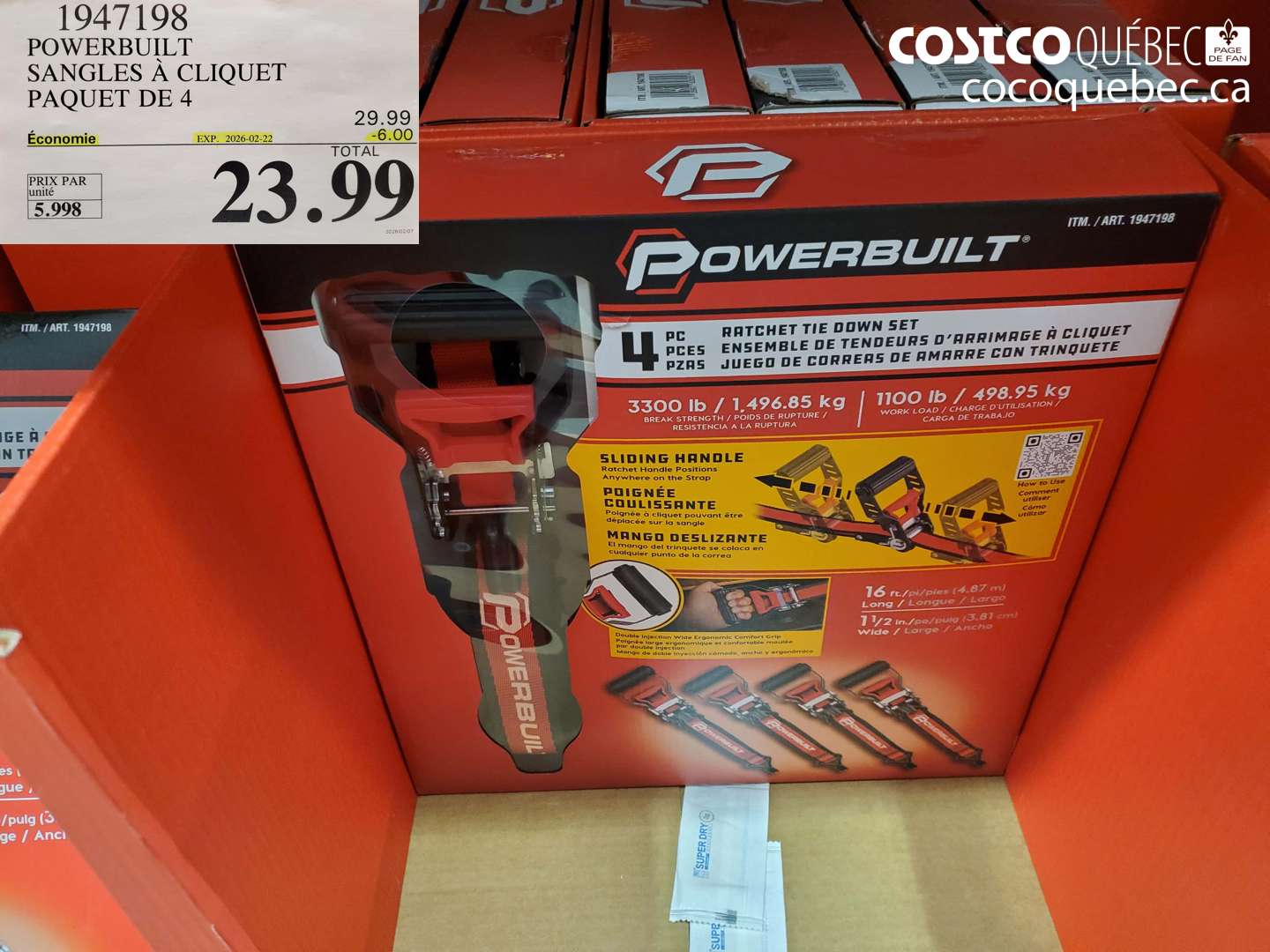 1947198 POWERBUILT SANGLES À CLIQUET PAQUET DE 4 ($6.00 INSTANT SAVINGS EXPIRES ON 2026-02-22) $23.99