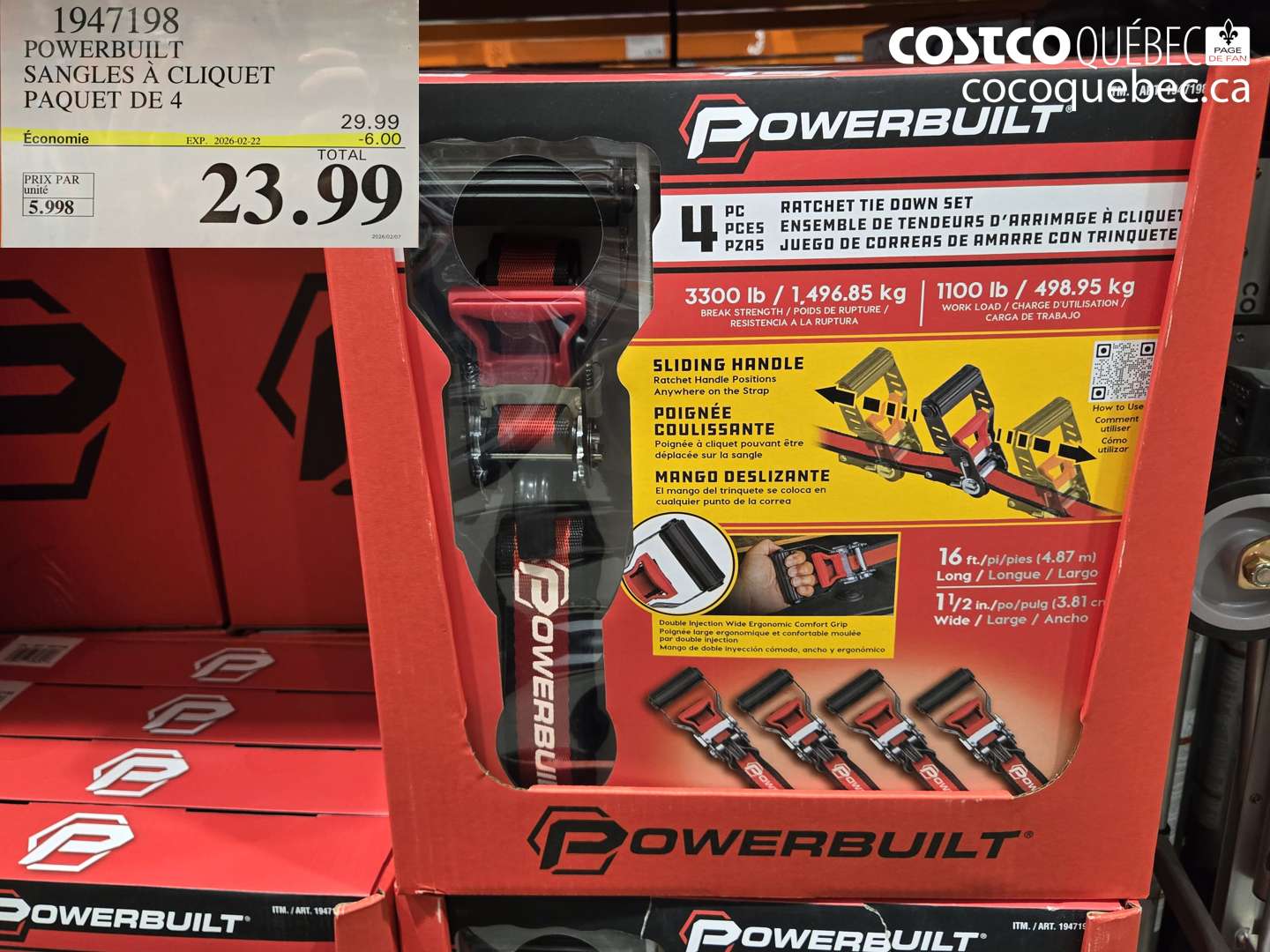 1947198 POWERBUILT SANGLES À CLIQUET PAQUET DE 4 ($6.00 INSTANT SAVINGS EXPIRES ON 2026-02-22) $23.99