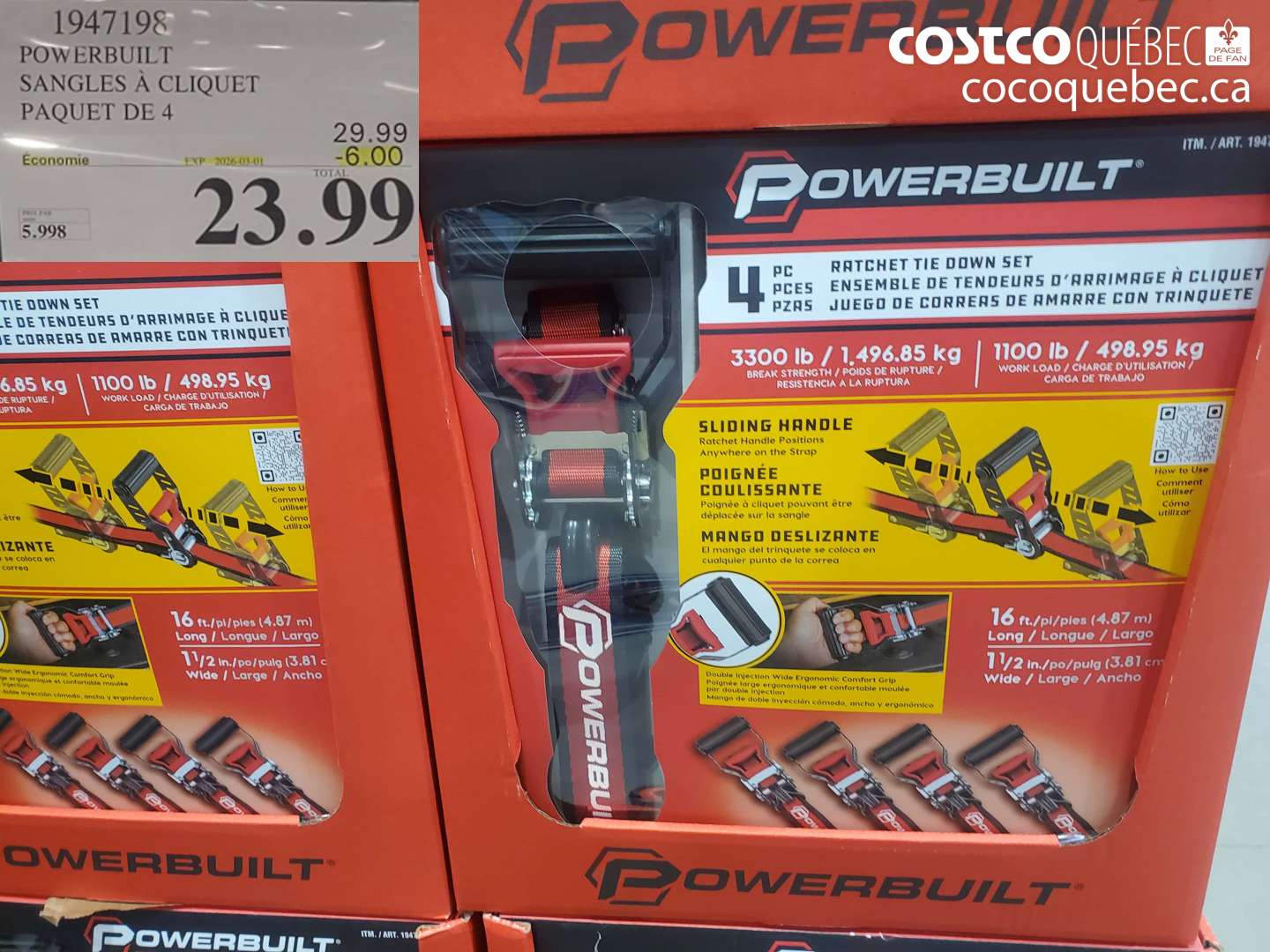 1947198 POWERBUILT SANGLES A CLIQUET PAQUET DE 4 ($6.00 INSTANT SAVINGS EXPIRES ON 2026-03-01) $23.99