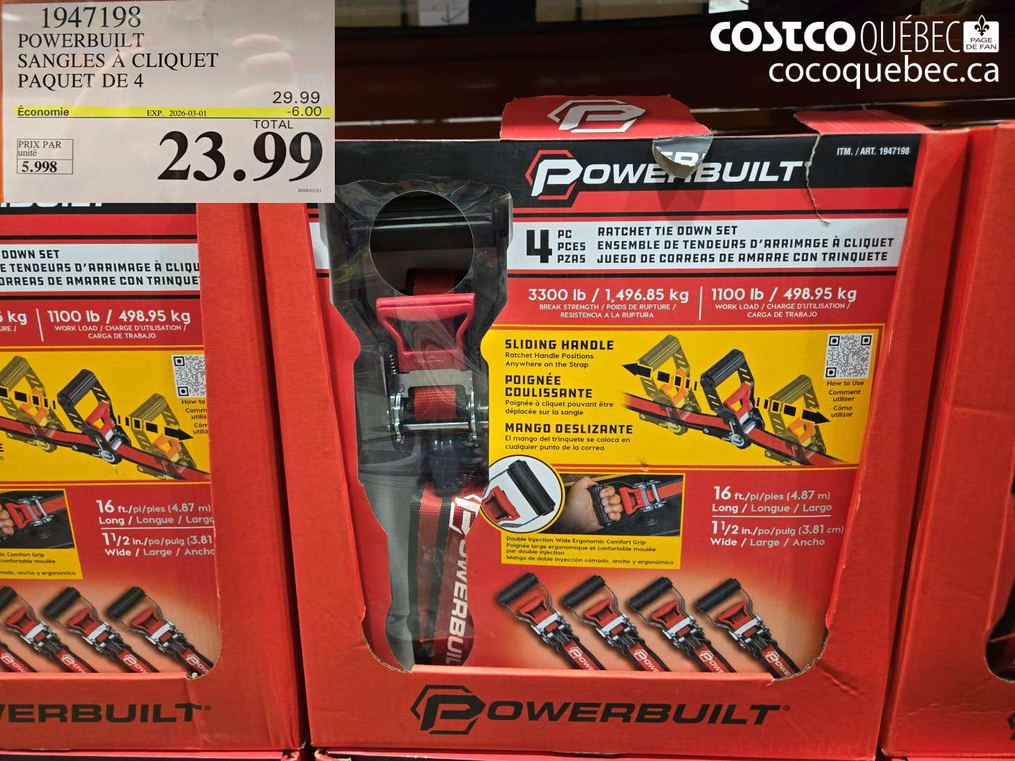1947198 POWERBUILT SANGLES À CLIQUET PAQUET DE 4 ($6.00 INSTANT SAVINGS EXPIRES ON 2026-03-01) $23.99