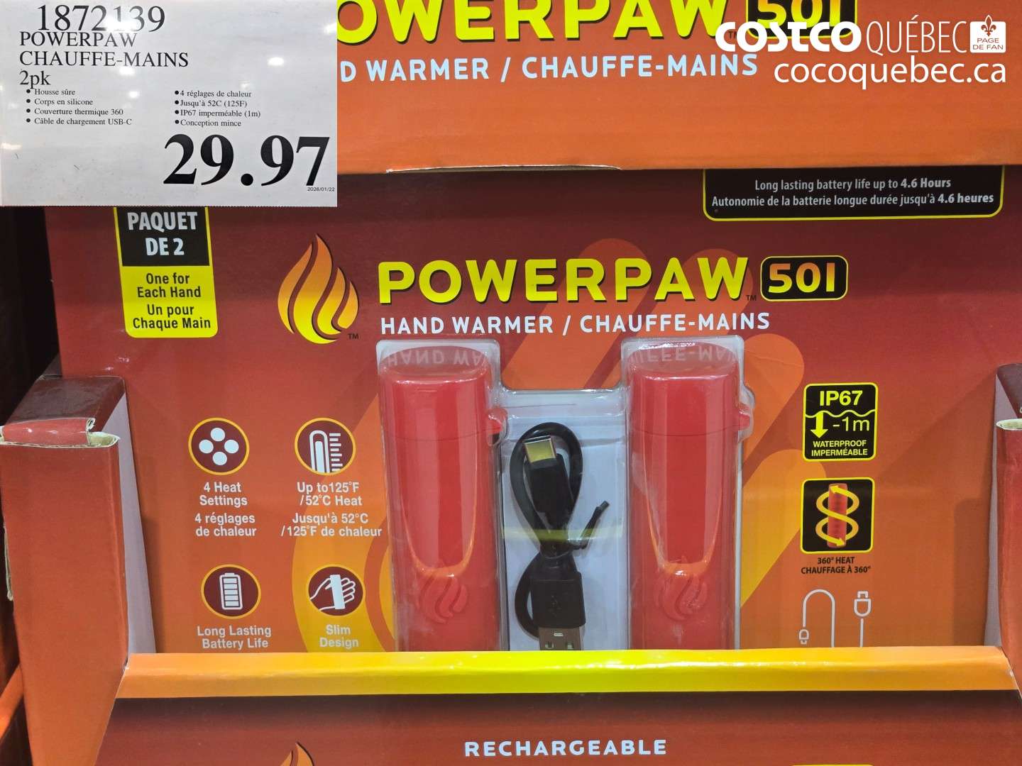 1872139 POWERPAW CHAUFFE-MAINS 2pk $29.97