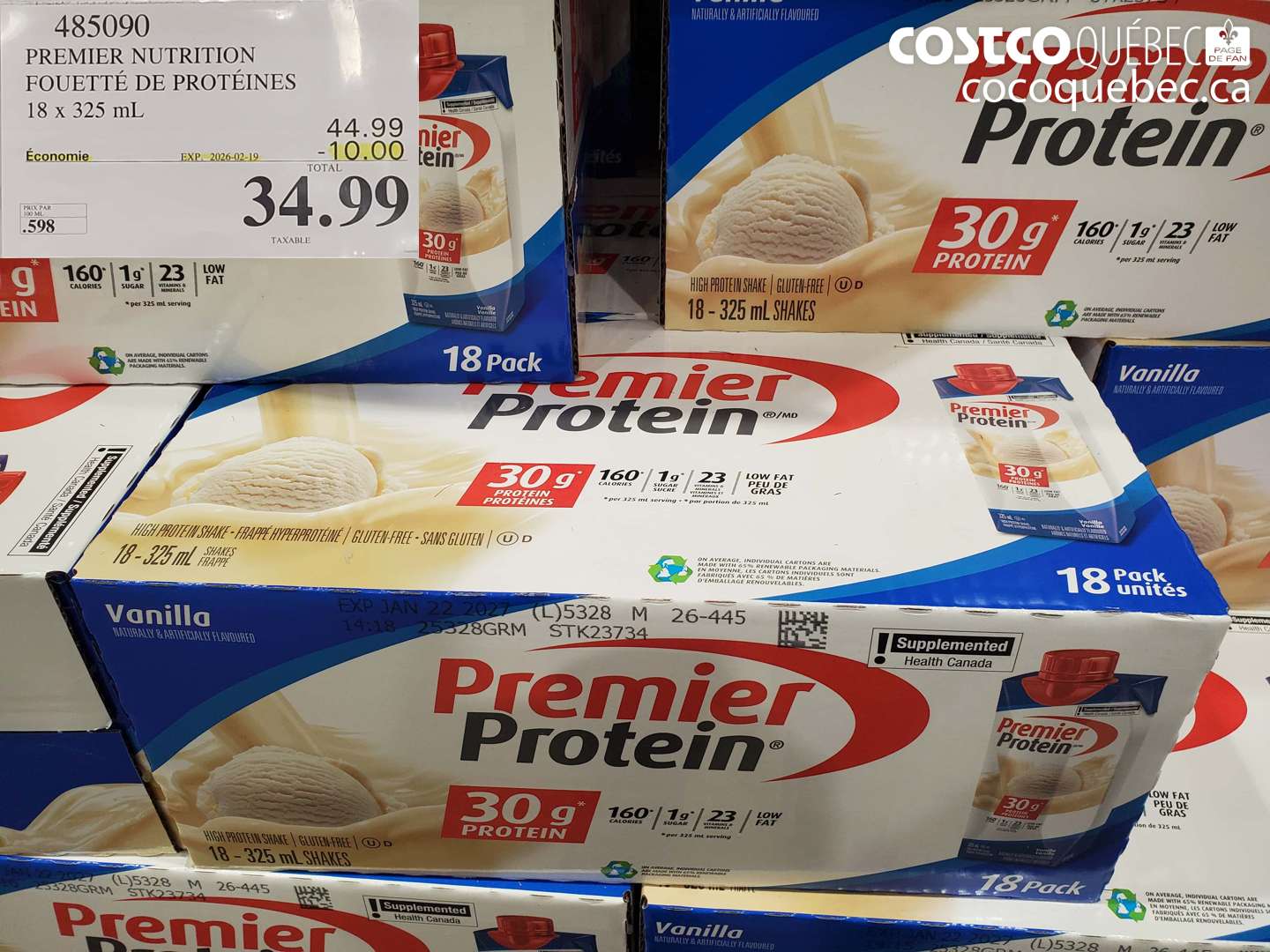 485090 PREMIER NUTRITION FOUETTÉE DE PROTÉINES 18 x 325 mL ($10.00 INSTANT SAVINGS EXPIRES ON 2026-02-19) $34.99