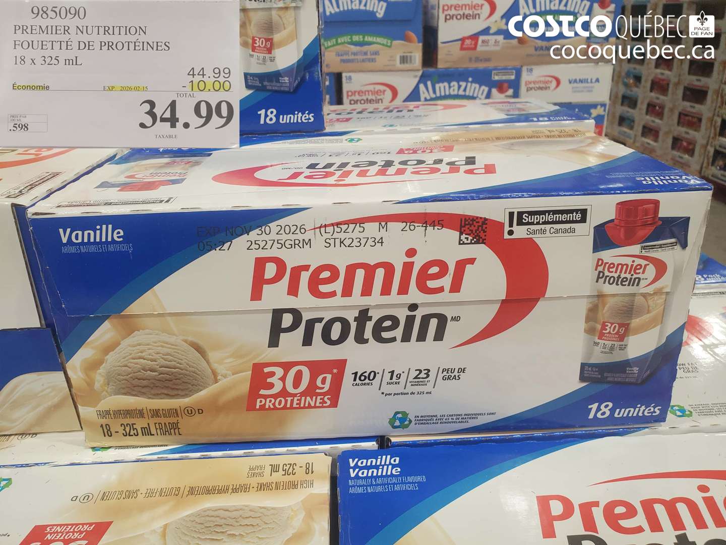 985090 PREMIER NUTRITION FOUETTÉ DE PROTÉINES 18 x 325 mL ($10.00 INSTANT SAVINGS EXPIRES ON 2026-02-15) $34.99