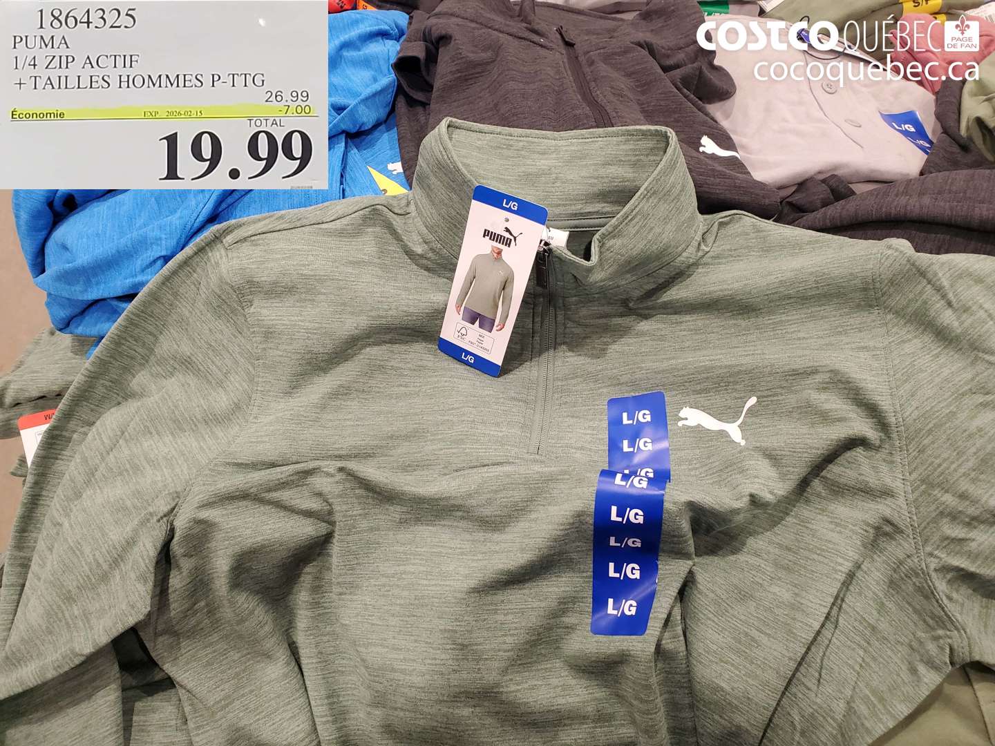 1864325 PUMA 1/4 ZIP ACTIF + TAILLES HOMMES P-TTG ($7.00 INSTANT SAVINGS EXPIRES ON 2026-02-15) $19.99