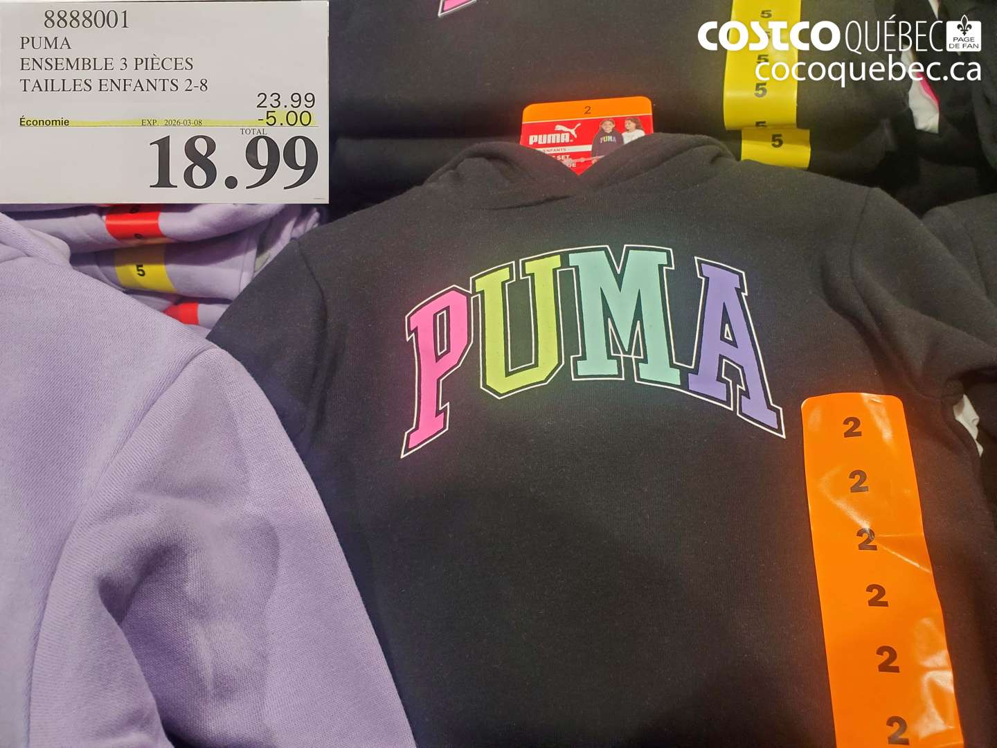 8888001 PUMA ENSEMBLE 3 PIECES TAILLES ENFANTS 2-8 ($5.00 INSTANT SAVINGS EXPIRES ON 2026-03-08) $18.99