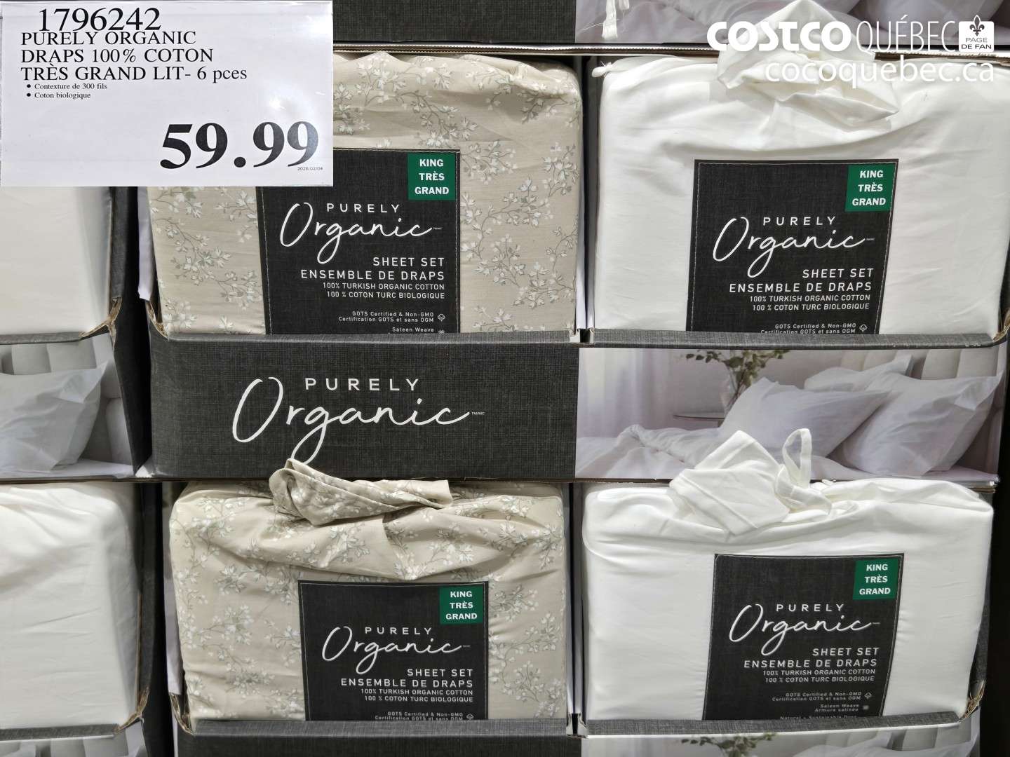 1796242 PURELY ORGANIC DRAPS 100% COTON TRÈS GRAND LIT- 6 pcs $59.99
