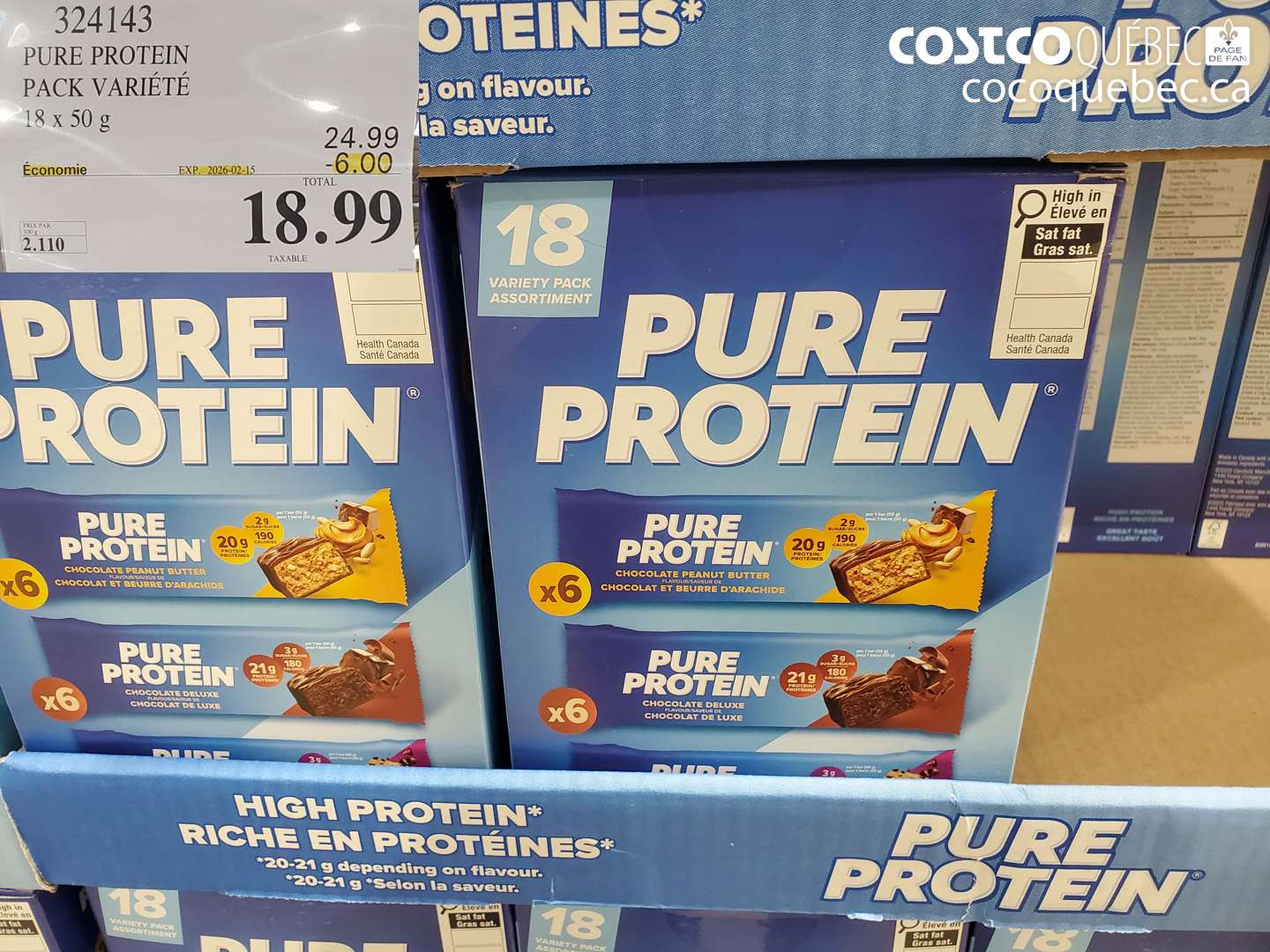 324143 PURE PROTEIN PACK VARIÉTÉ 18 x 50 g ($6.00 INSTANT SAVINGS EXPIRES ON 2026-02-15) $18.99
