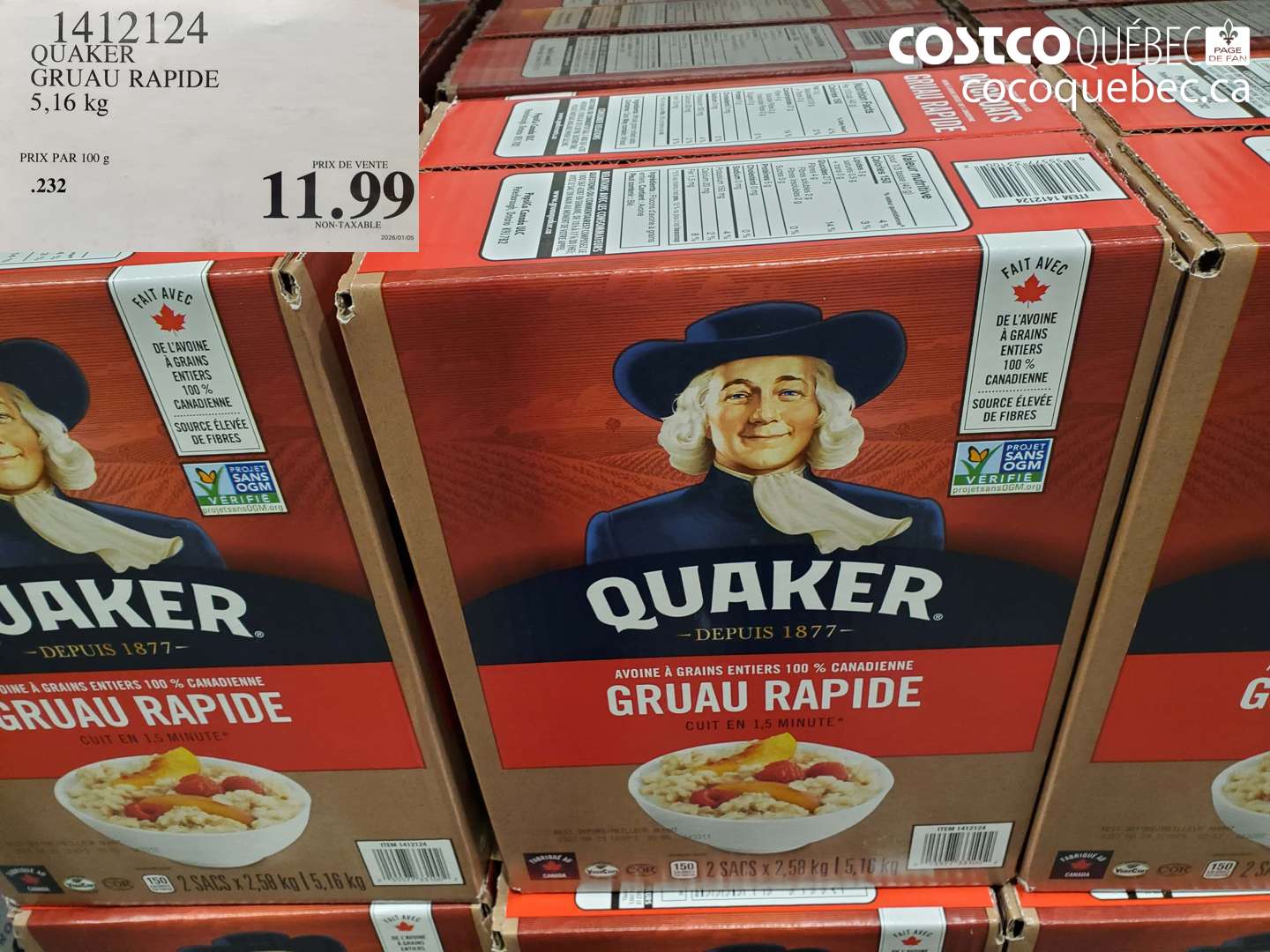 1412124 QUAKER GRUAU RAPIDE 5,16 kg $11.99