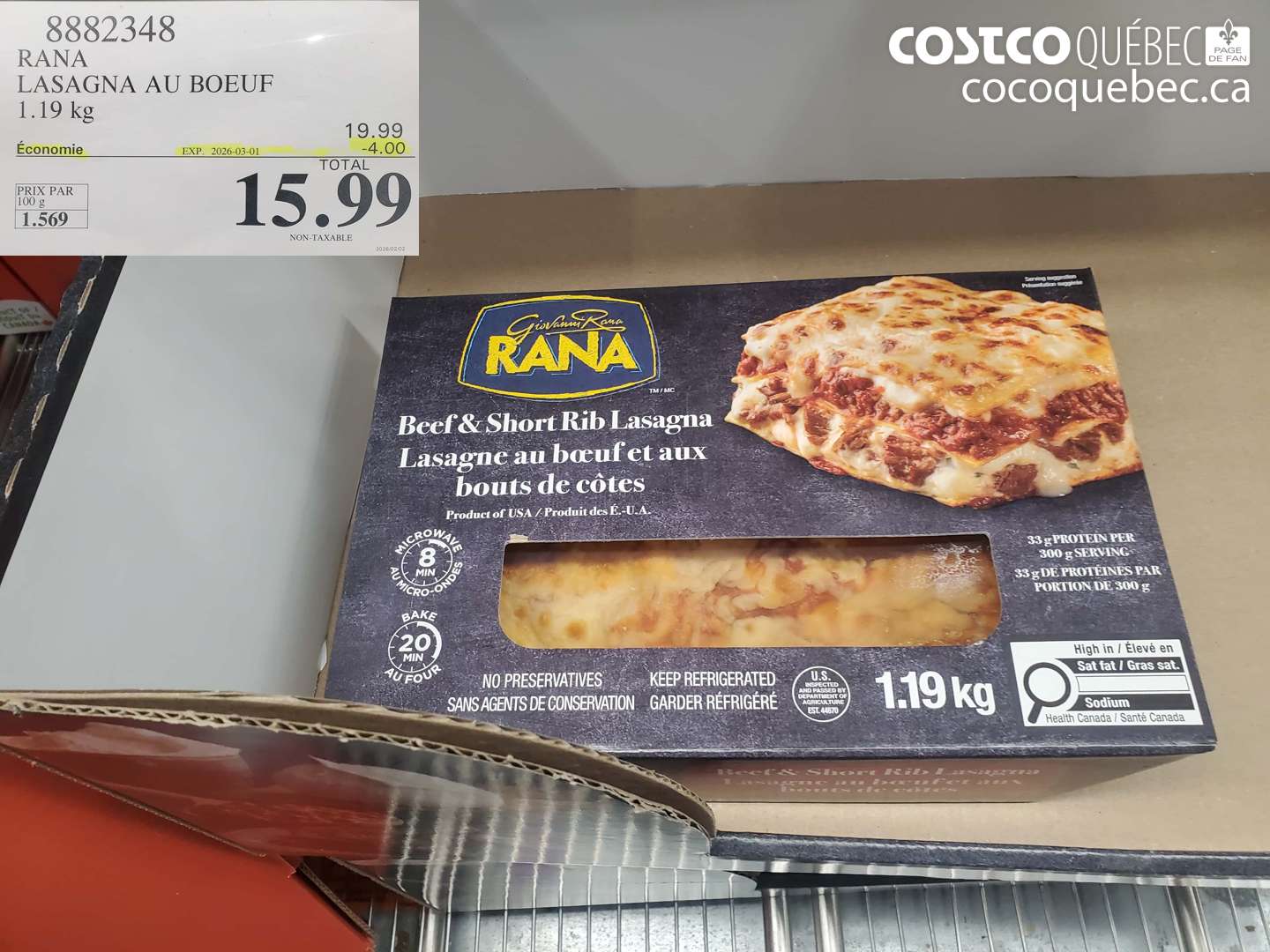 8882348 RANA LASAGNA AU BOEUF 1.19 kg ($4.00 INSTANT SAVINGS EXPIRES ON 2026-03-01) $15.99