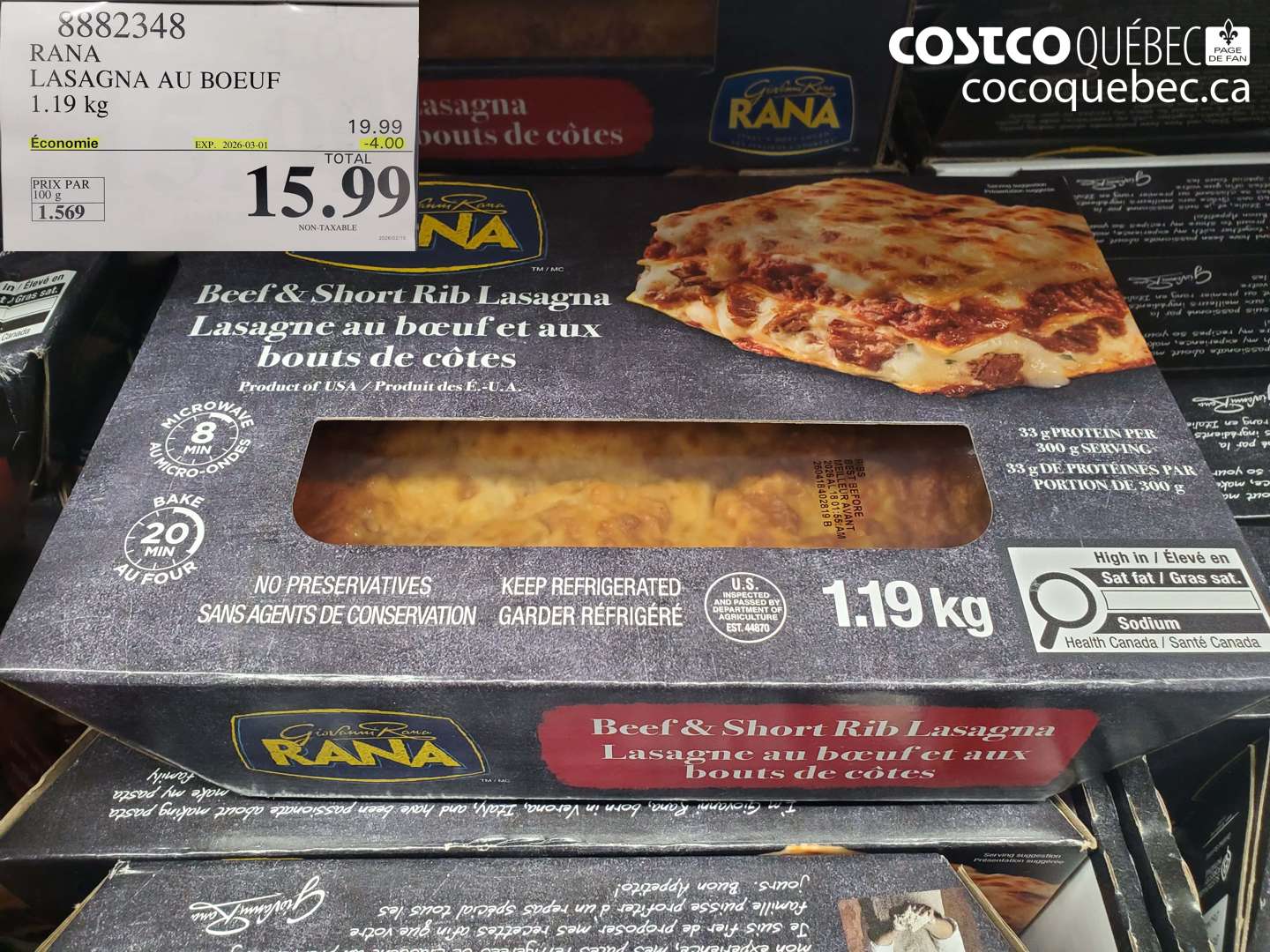 8882348 RANA LASAGNA AU BOEUF 1.19 kg ($4.00 INSTANT SAVINGS EXPIRES ON 2026-03-01) $15.99